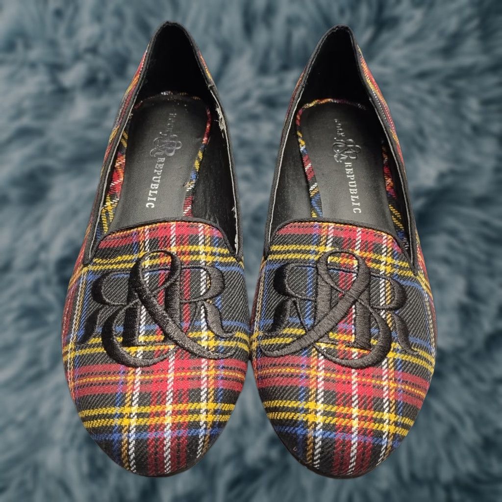 Vintage Rock & Republic Ballet Flats Womens US 9.5M Multi Plaid Embroidered Logo Slip On Ballet Flat Size US 10 / IT 40 - 1 Thumbnail