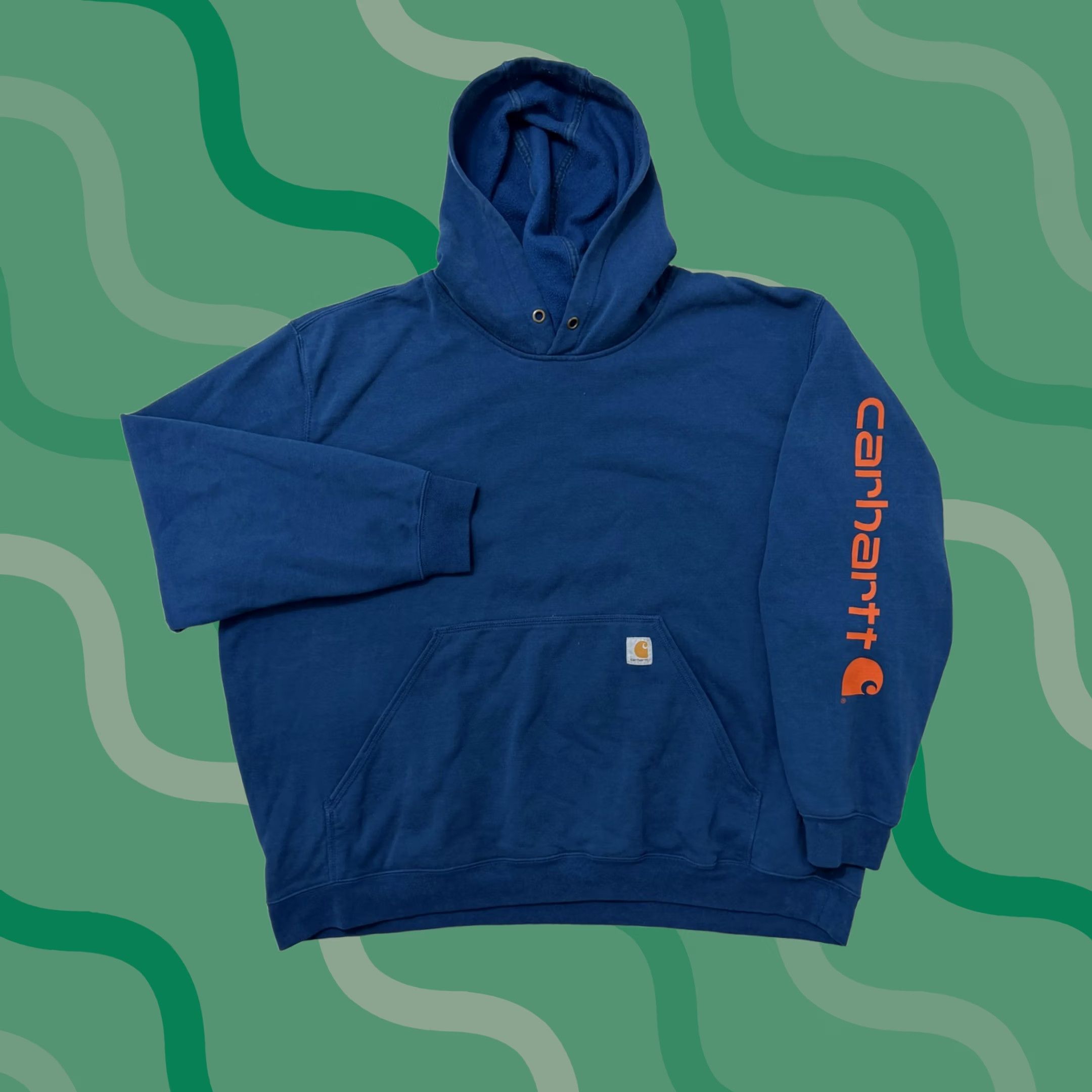 Carhartt VINTAGE: No Carhartt Hoodie Mens 3XL Blue Logo Pullover Sweatshirt Knit Fleece Crew Neck Long Sleeve Pockets Graphic Print Coat Jacket? Size US XXL / EU 58 / 5 - 1 Thumbnail