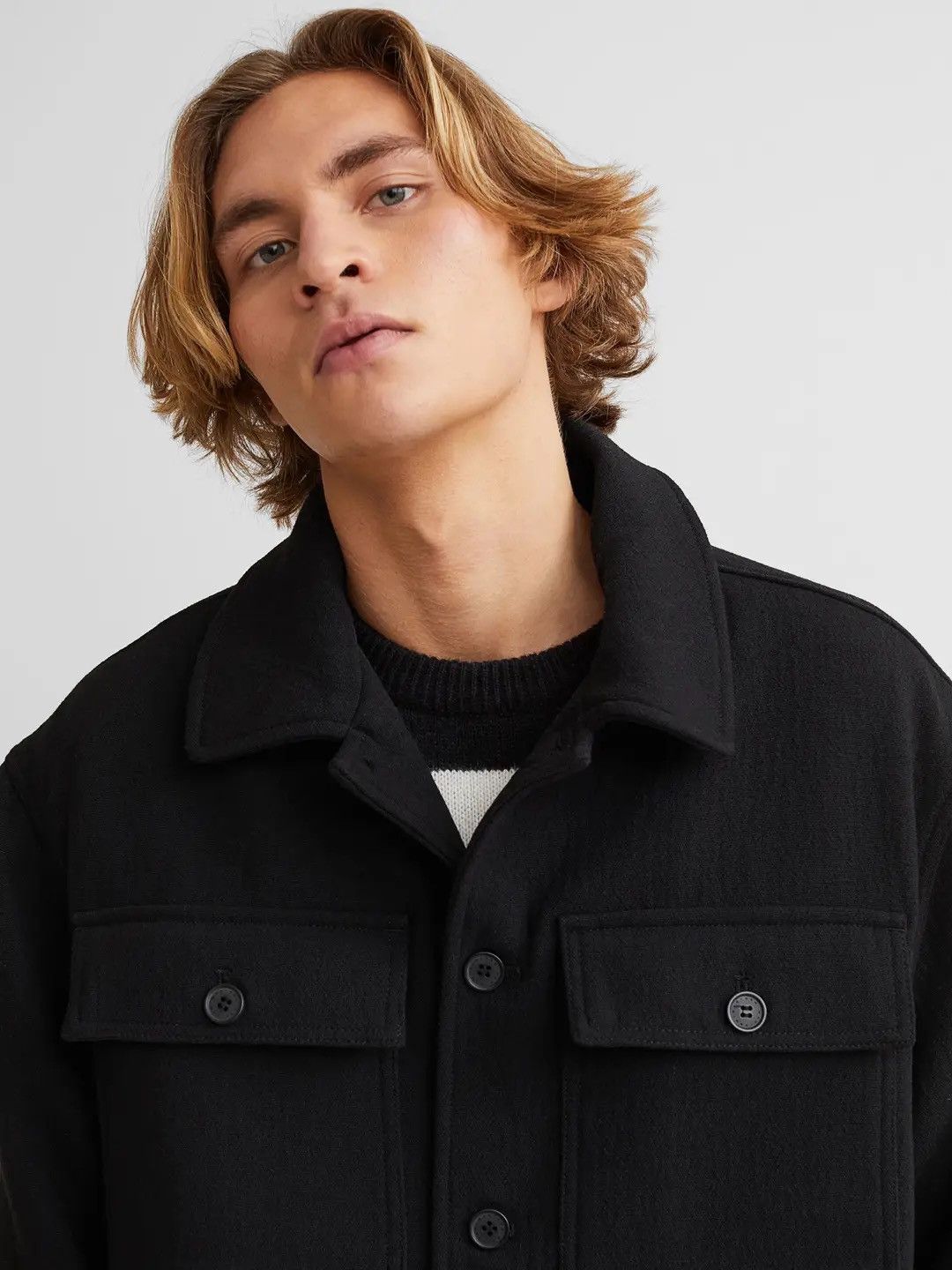 H&M H&M Men Black Solid Wool Blend Collar Jacket XL Size US XL / EU 56 / 4 - 4 Thumbnail