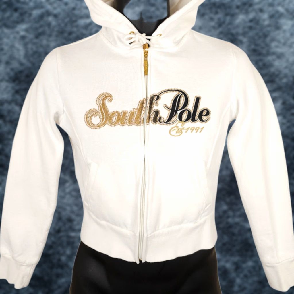Southpole VINTAGE? Southpole Sweatshirt Hoodie Womens Size Small White Crop Top Y2K Retro Full Zip Size S / US 4 / IT 40 - 1 Thumbnail