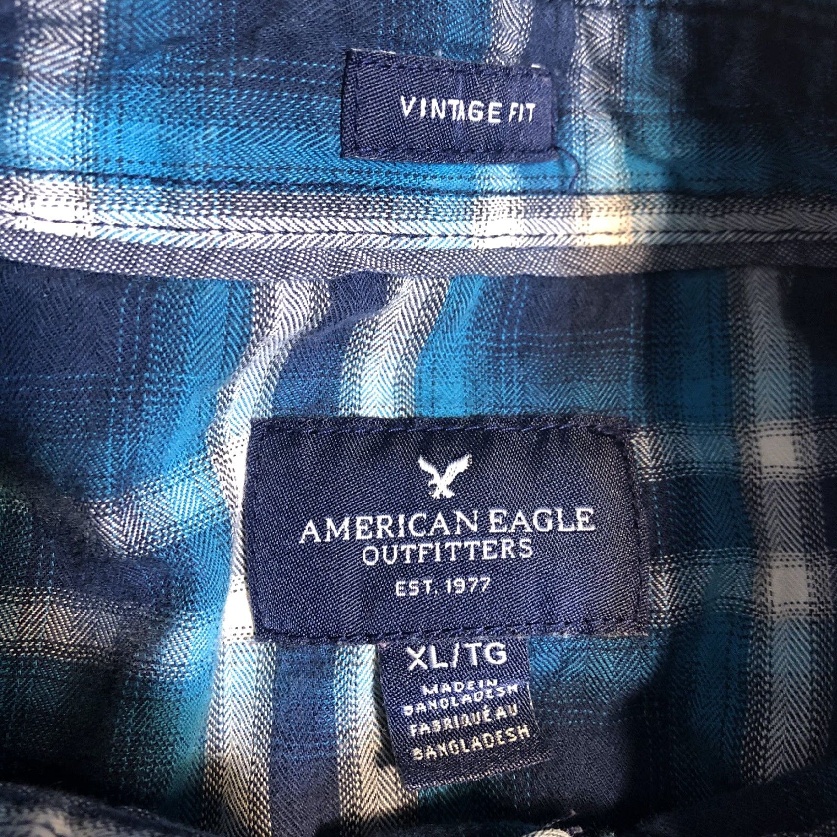 American Eagle Outfitters VINTAGE American Eagle Outfitters Western Shirt XL Long Sleeve Blue Plaid Snap Button-Up Cotton Classic Mens Size US XL / EU 56 / 4 - 6 Thumbnail