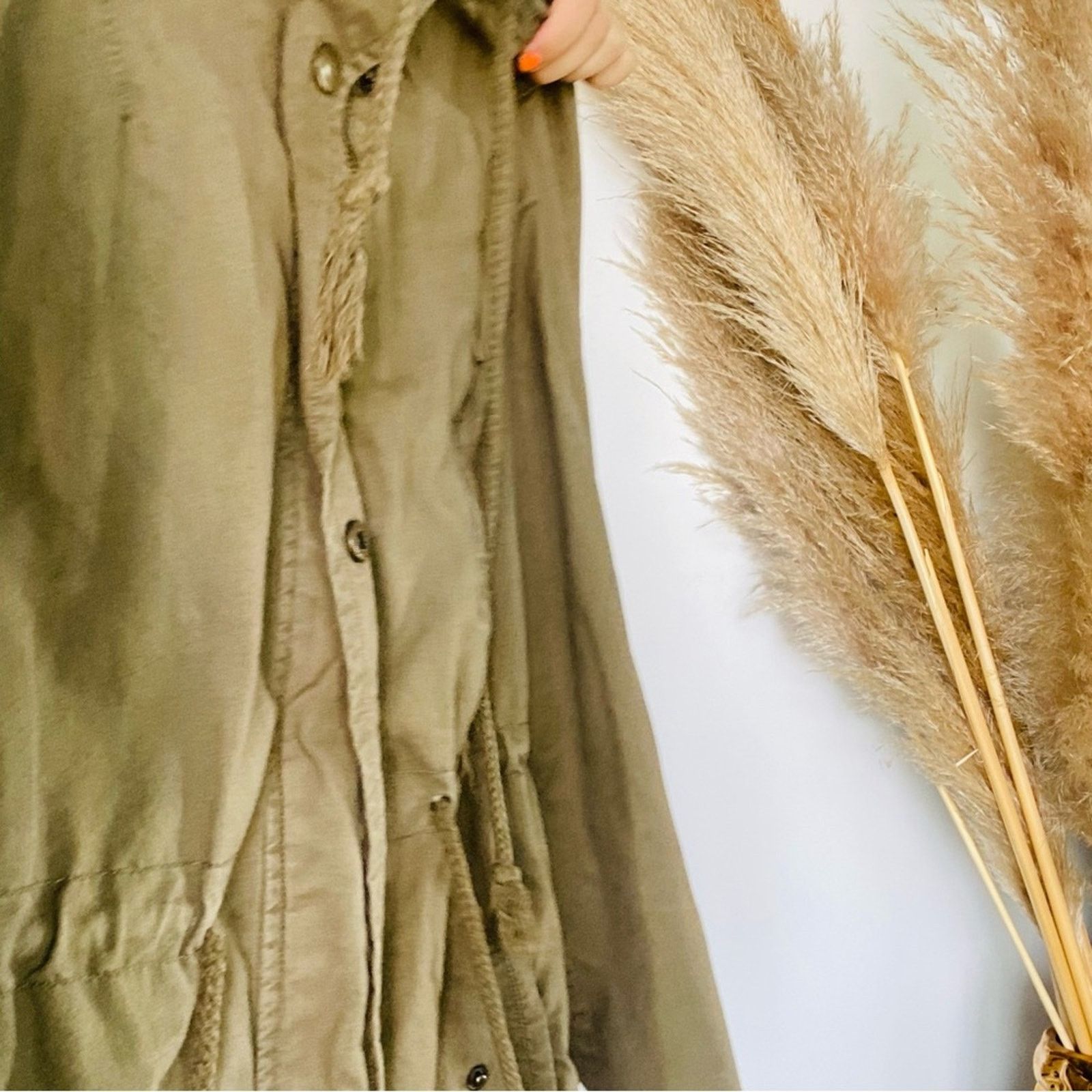 Urban Outfitters UO URBAN Olive Green Khaki Anorak Hooded Zip Tie Jacket Coat Size L / US 10 / IT 46 - 5 Thumbnail