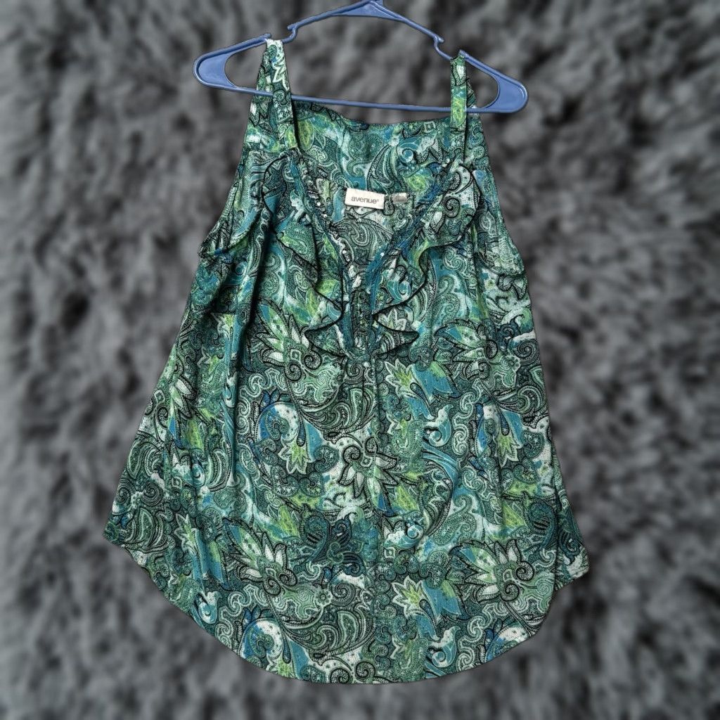 Avenue VINTAGE Avenue Sleeveless Blouse Plus 18-20 Boho Paisley Whimsigoth Victorian Y2K Green Blouse Womens Plus Size Size XXL / US 16-18 / IT 52-54 - 1 Thumbnail