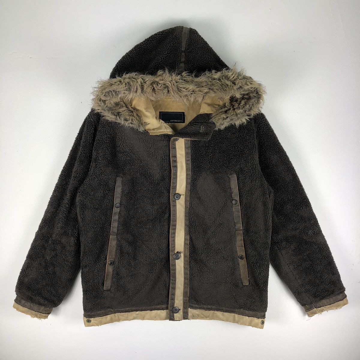 Avirex Vintage 90's Avirex Sherpa Hoodie Jacket Button up Size US L / EU 52-54 / 3 - 1 Thumbnail