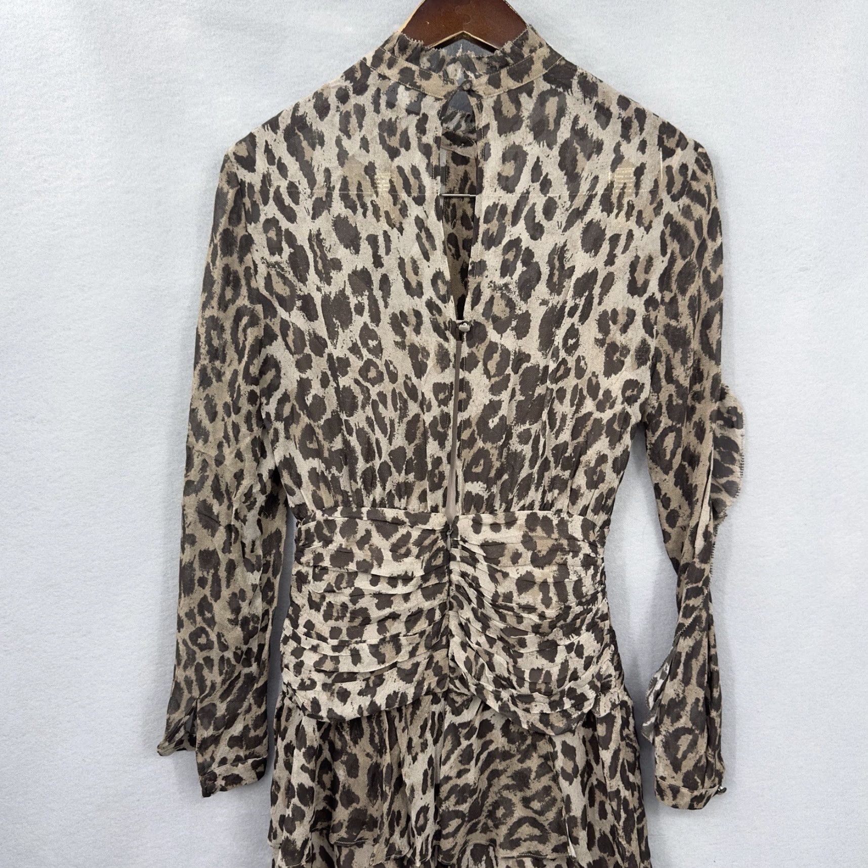 NICHOLAS NICHOLAS Leopard Print Dress Womens Small Short Mini Ruffle Silk Blend Lined Brown Casual Business Party 90s Theme Womens S Size S / US 4 / IT 40 - 6 Thumbnail