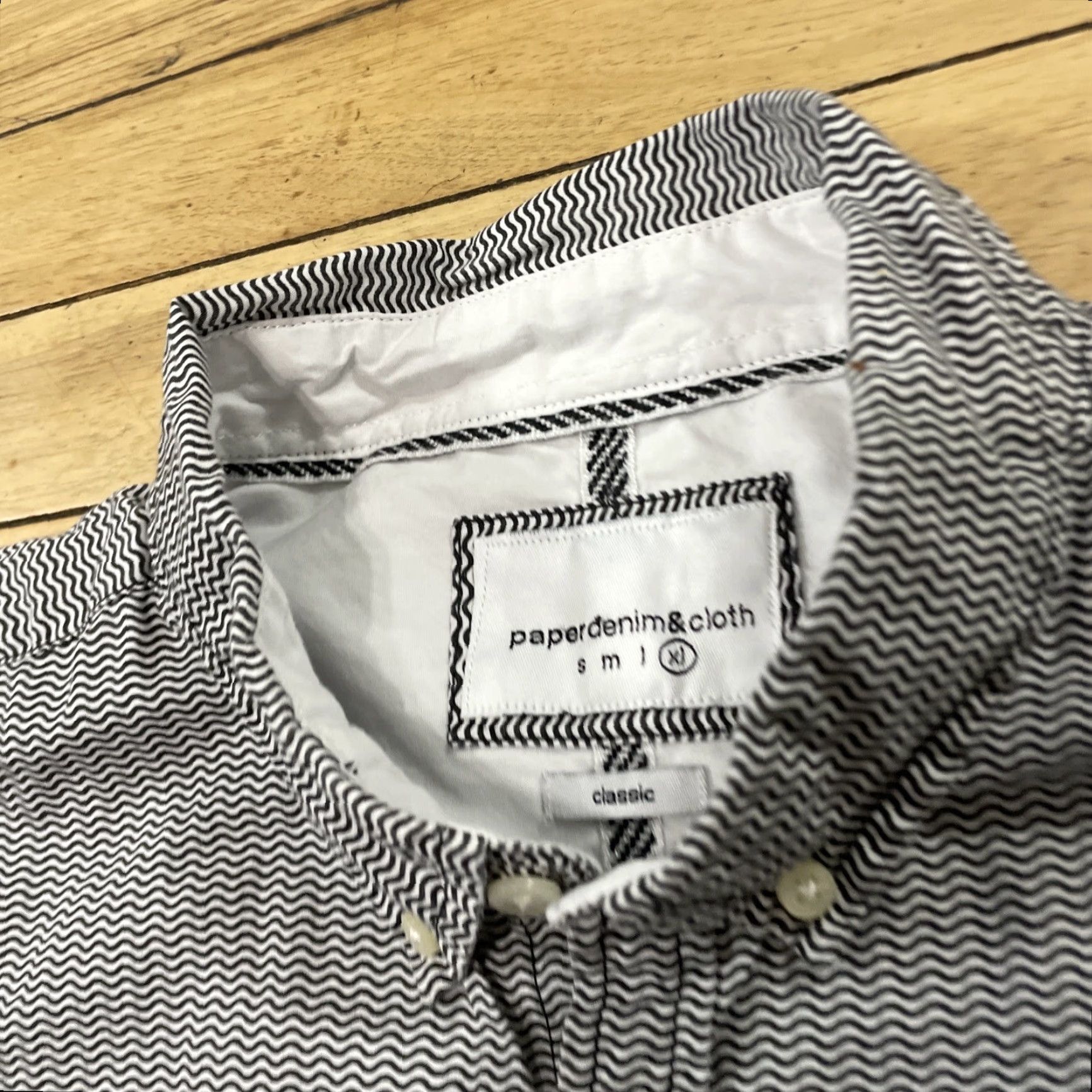 PD&C PD&C Paper Denim & Cloth Button Shirt Men XL Wave Print Preppy Oxford Shirt XL Gray/White Plaid Pattern Button-Up Casual/Workwear Mens XL Size US XL / EU 56 / 4 - 5 Thumbnail