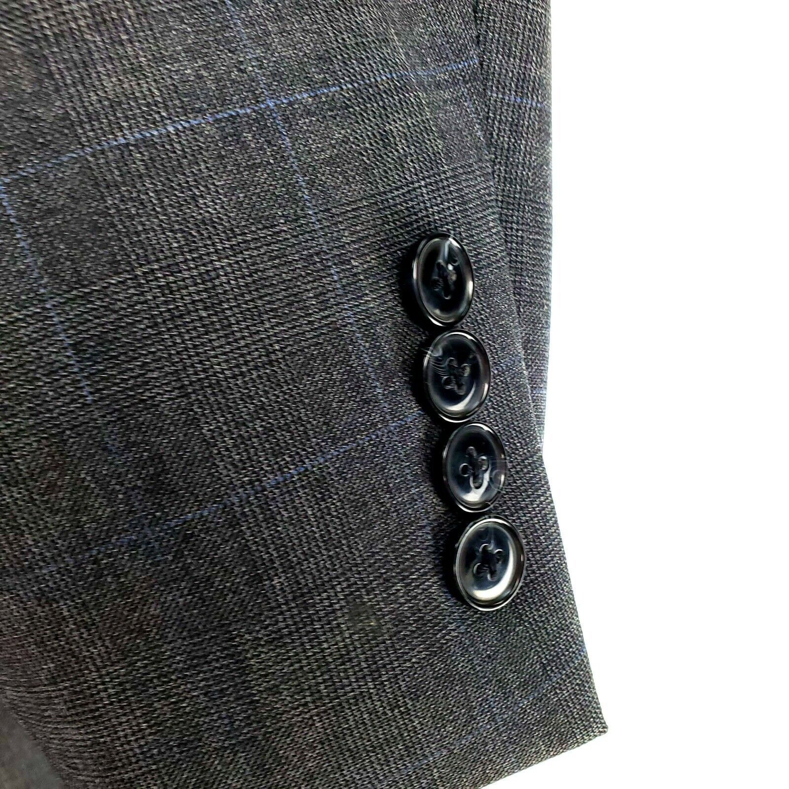 Samuelsohn Samuelsohn 44L 2 Button Glen Plaid Windowpane Gray Wool Supe Size 44L - 4 Thumbnail