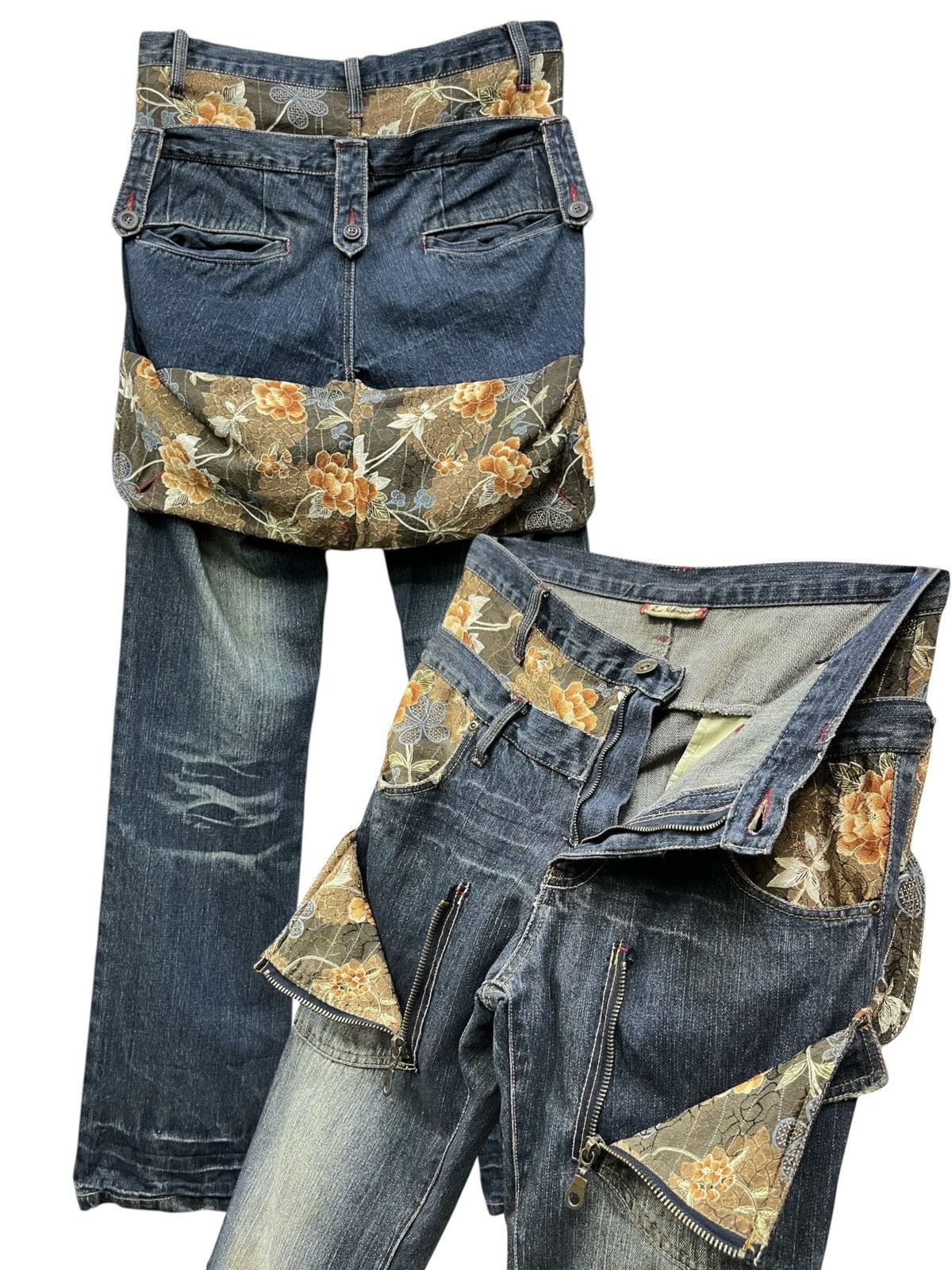Pure Blue Japan Ultra Rare Gumu Grunge Mudwash Karakuri Sukajan Denim XL Size US 31 - 1 Thumbnail