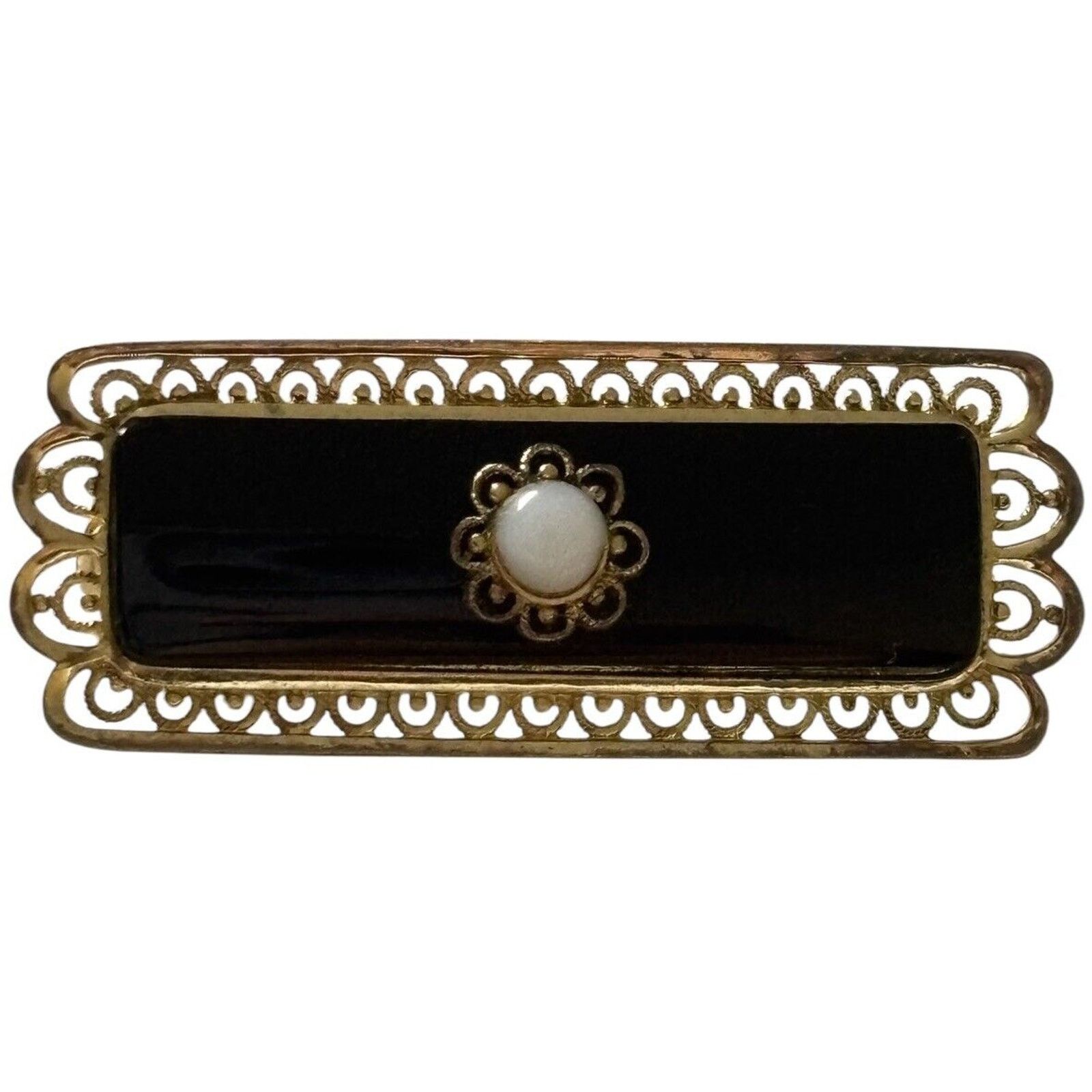 Other 800 Sterling Silver Vermeil Filigre Onyx Mourning Bar Brooch Size ONE SIZE - 1 Thumbnail