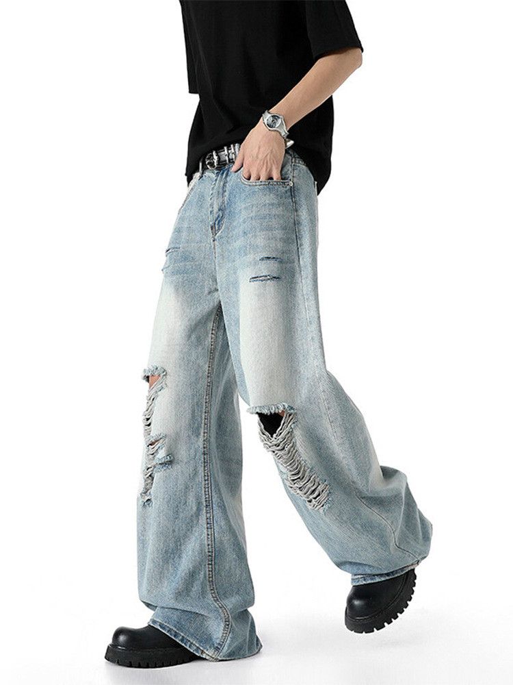 Vintage Men's American Retro Washed Distressed Curved-Leg Jeans Size US 32 / EU 48 - 4 Thumbnail