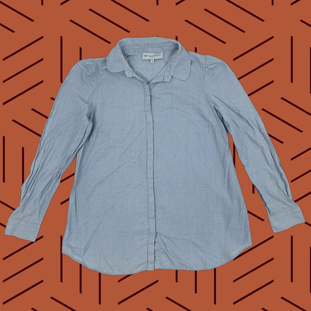 Vintage Tuckernuck Shirt Womens Medium Blue Chambray Button Front Career Coastal Blouse Size M / US 6-8 / IT 42-44 - 1 Thumbnail