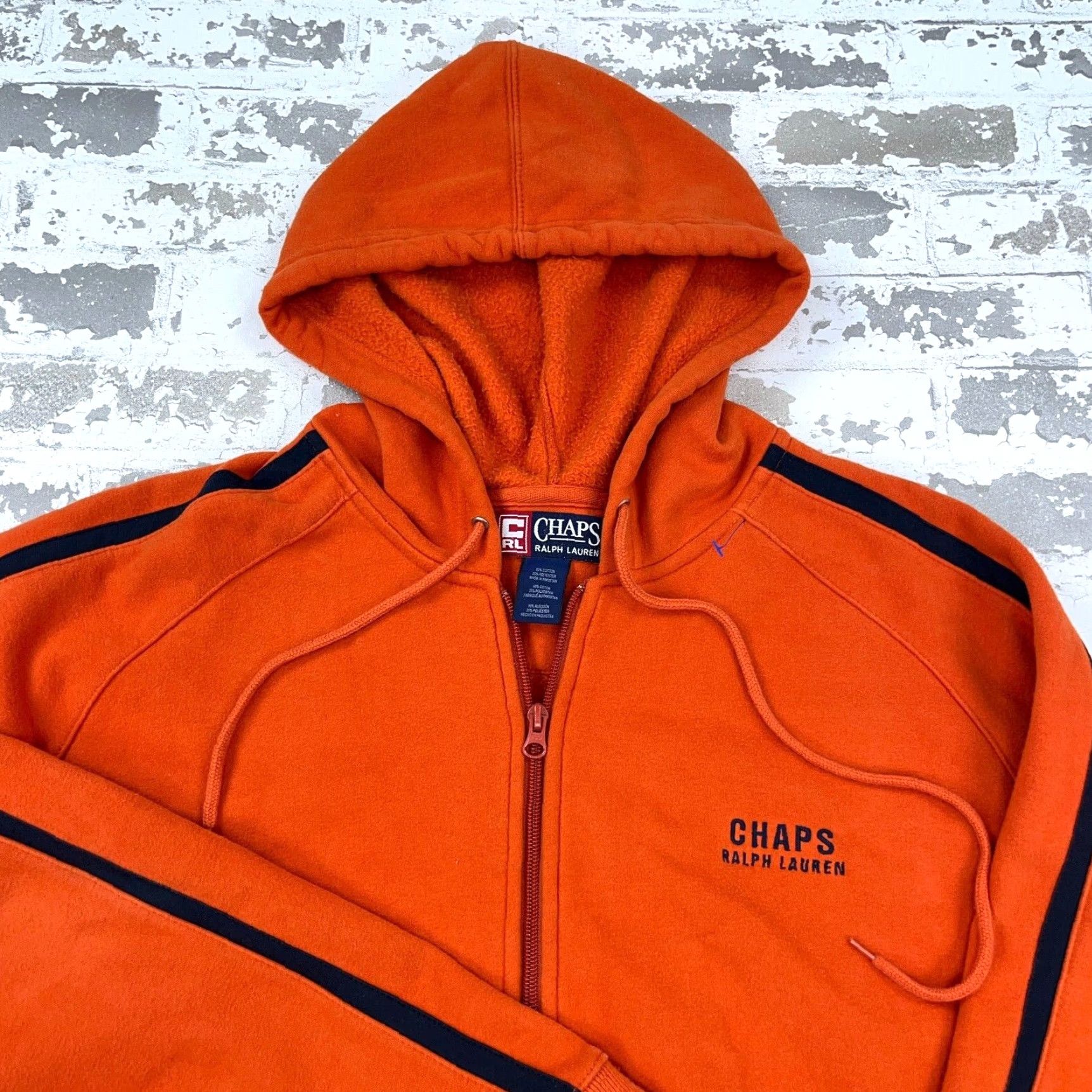 Chaps VINTAGE Chaps Hoodie Mens Large Orange Blue Sweatshirt Jacket Y2K Ralph Lauren Chaps Hooded Full Zip Pockets Embroidered Logo Size US L / EU 52-54 / 3 - 3 Thumbnail