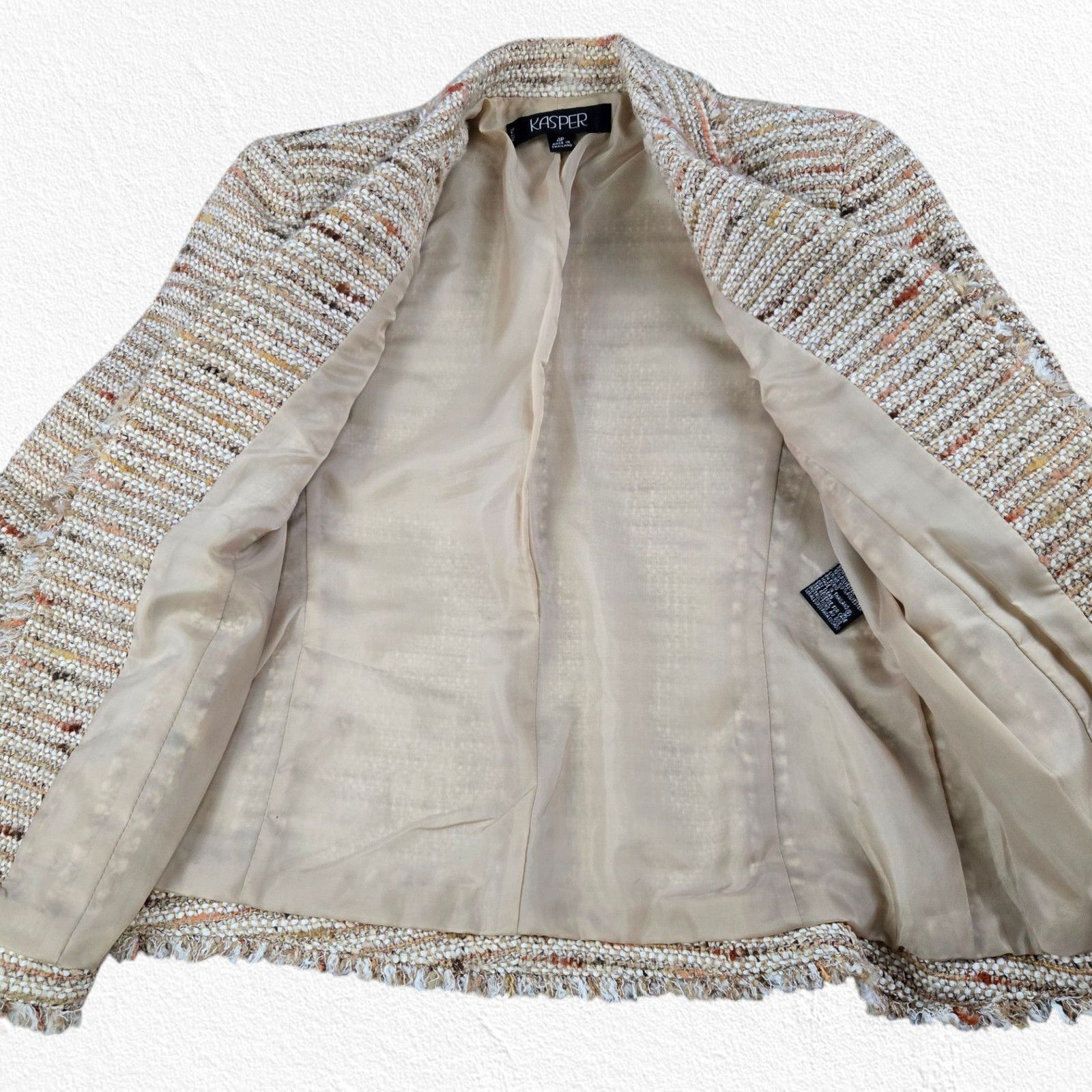 Vintage 90s Y2K Kasper Beige Boucle Tweed Blazer Size 4 Petites Size S / US 4 / IT 40 - 7 Thumbnail