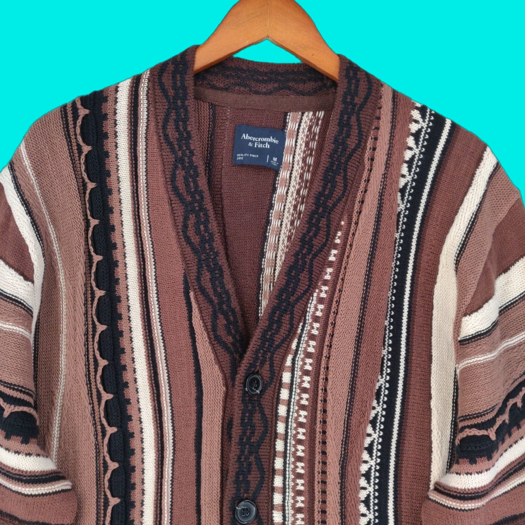 Abercrombie & Fitch Abercrombie & Fitch Sweater Mens M Brown 3D Knit Chunky Coogi Style Cardigan Size US M / EU 48-50 / 2 - 1 Thumbnail
