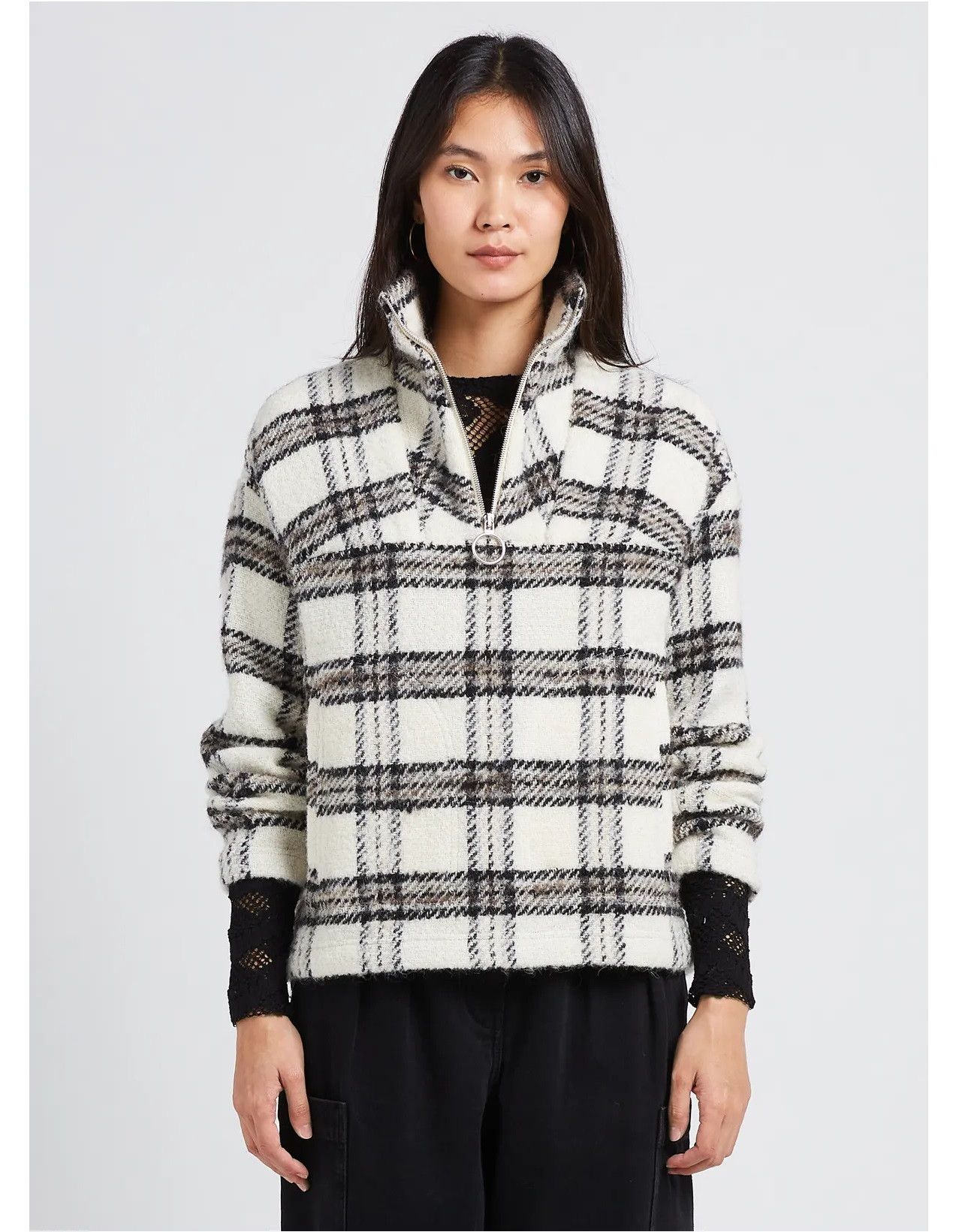 Iro Beige Checked wool-blend sweatshirt jacket Size S / US 4 / IT 40 - 6 Thumbnail