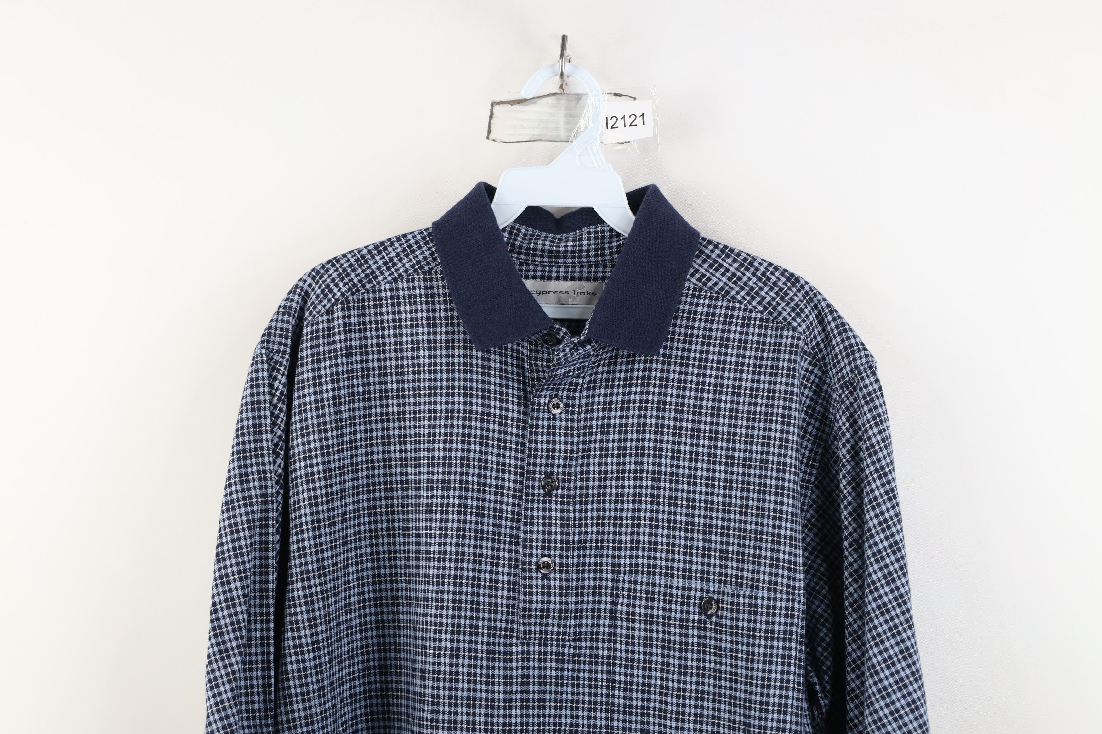 Vintage Vintage 90s Streetwear Knit Golf Polo Shirt Blue Plaid Size US M / EU 48-50 / 2 - 2 Thumbnail