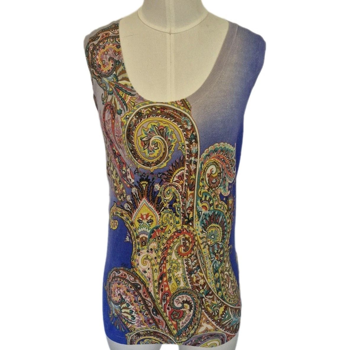 Etro Knit Top Silk Paisley Sleeveless Pullover Colorful Gift Size S / US 4 / IT 40 - 2 Thumbnail