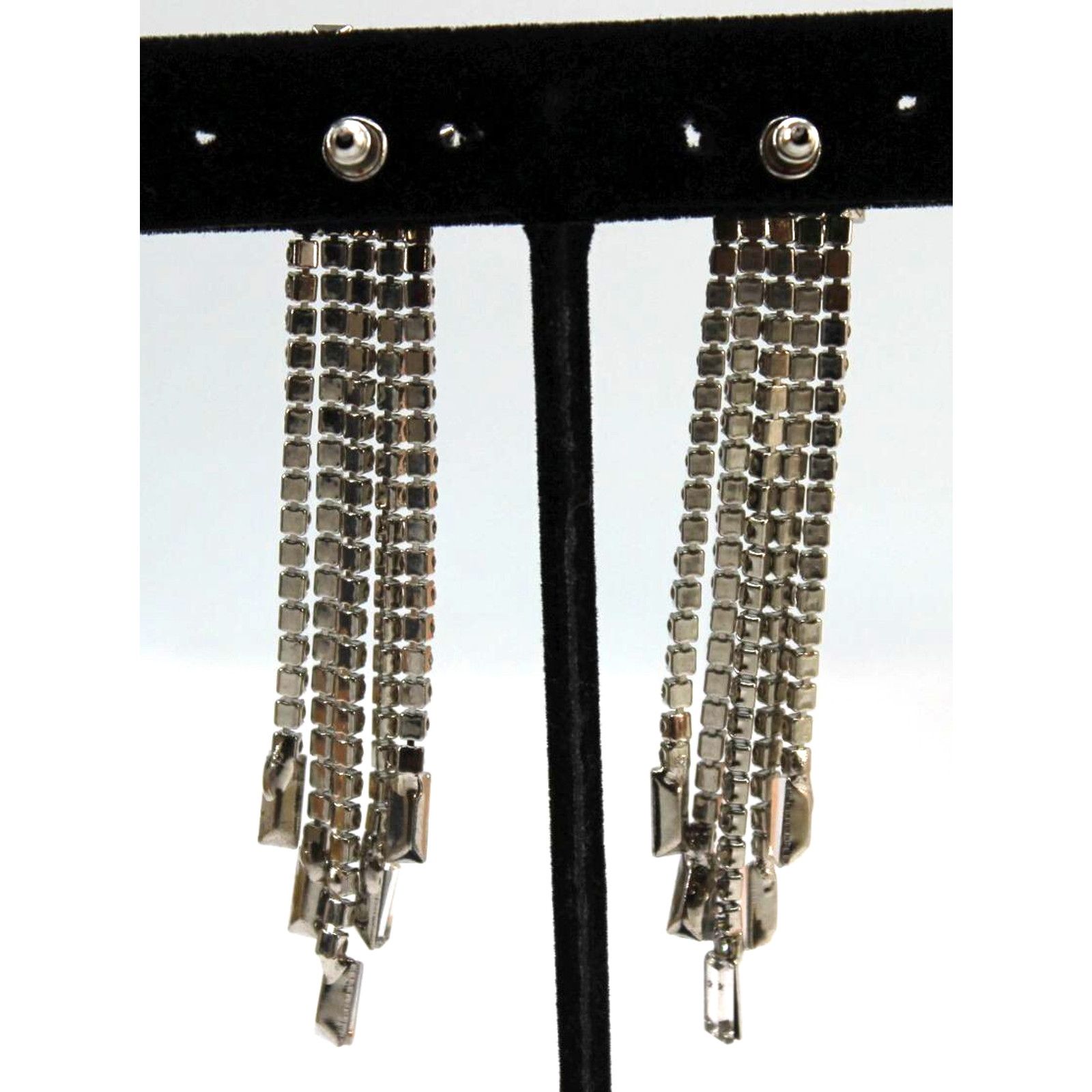 Other Elegant Drop Earrings • Clear Round Baguette Rhinestone • 3" Size ONE SIZE - 2 Thumbnail