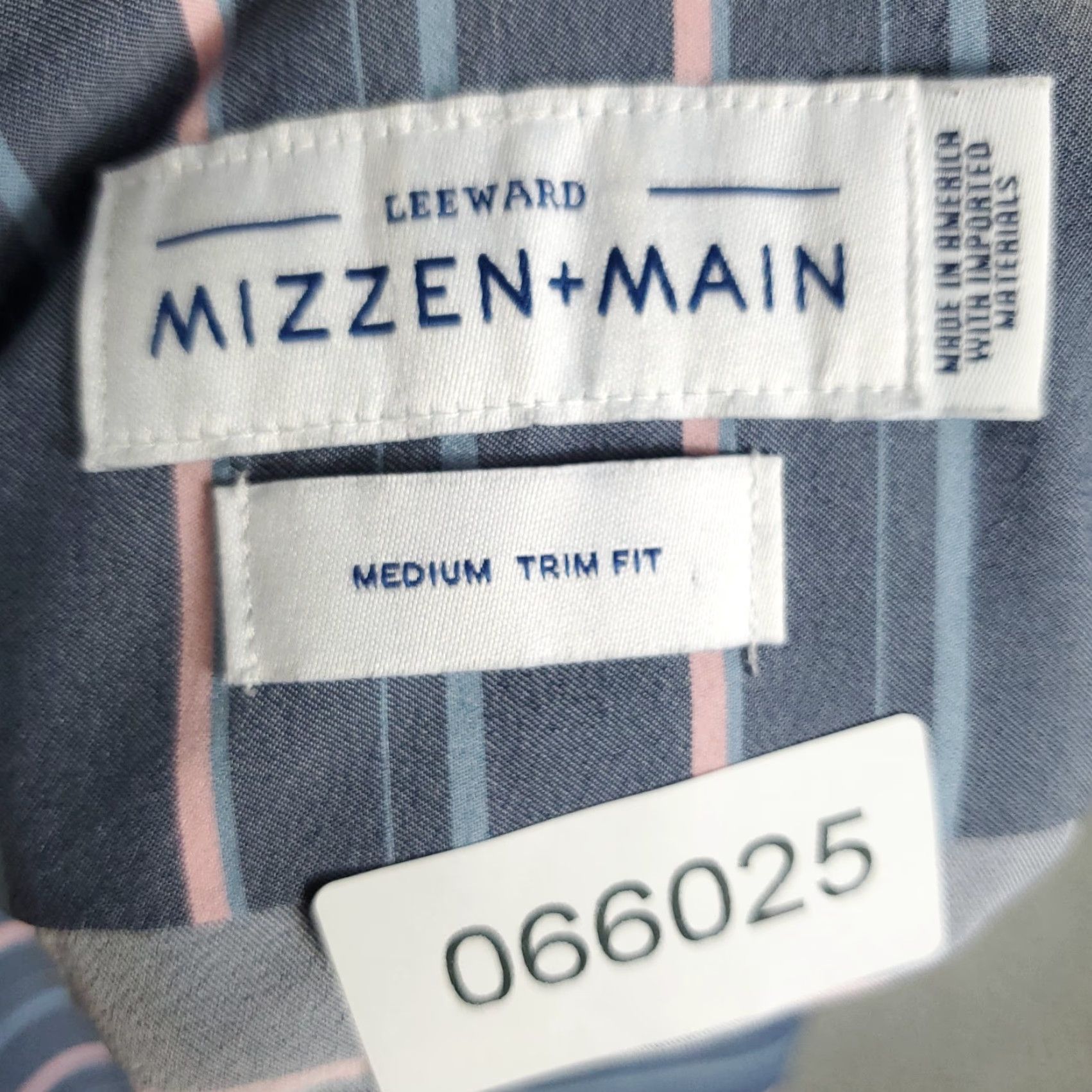 Mizzen+Main Mizzen+Main Shirt Mens Medium Blue Striped Trim Fit Stretch Button Up Size US M / EU 48-50 / 2 - 6 Thumbnail