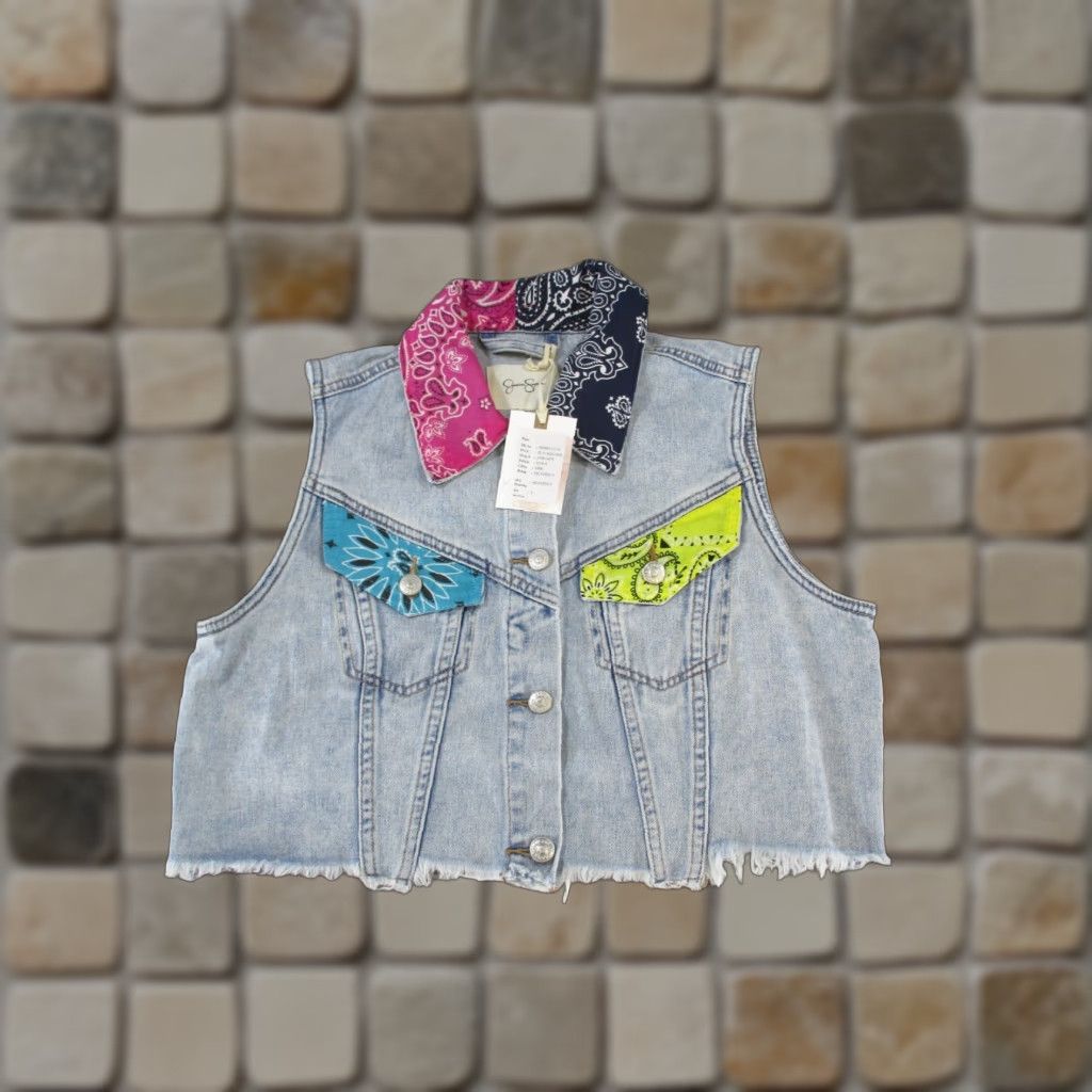 Jessica Simpson VINTAGE Jessica Simpson Denim Vest Womens Small Sleeveless Collared Short Cotton Blue 90s Womens Size S / US 4 / IT 40 - 1 Thumbnail
