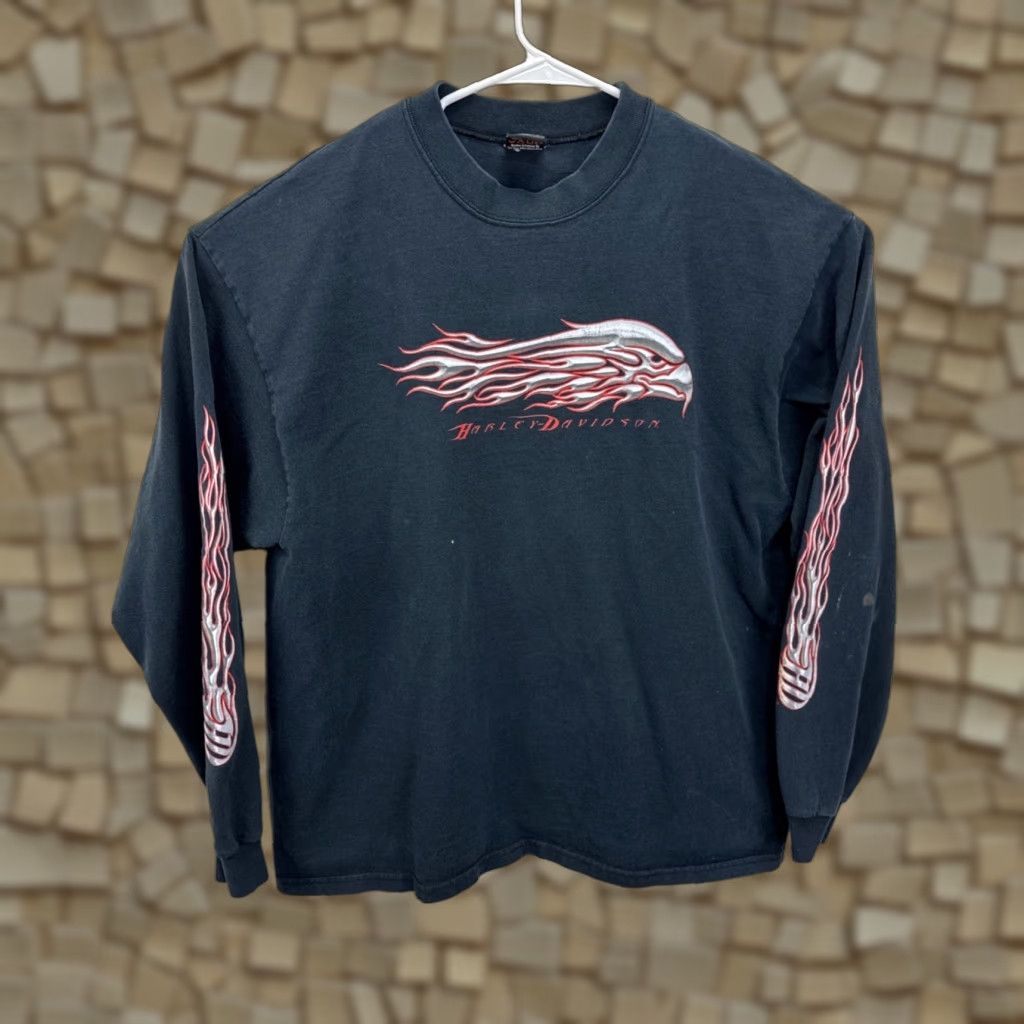 Harley Davidson VINTAGE Harley-Davidson Metal Eagle Flames Long Sleeve XL Unisex Black 1990s Graphic Tee Size US XL / EU 56 / 4 - 1 Thumbnail