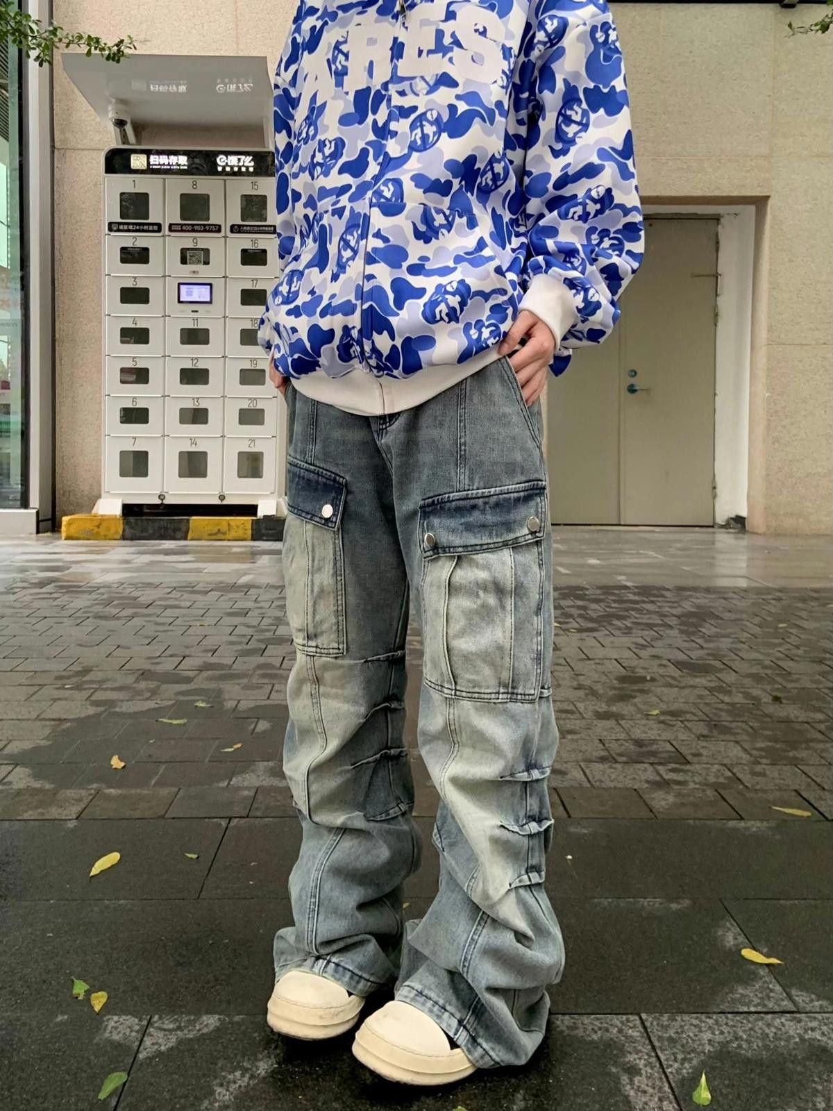 Opium Ribbed Wide Leg Cargo Denim Jeans