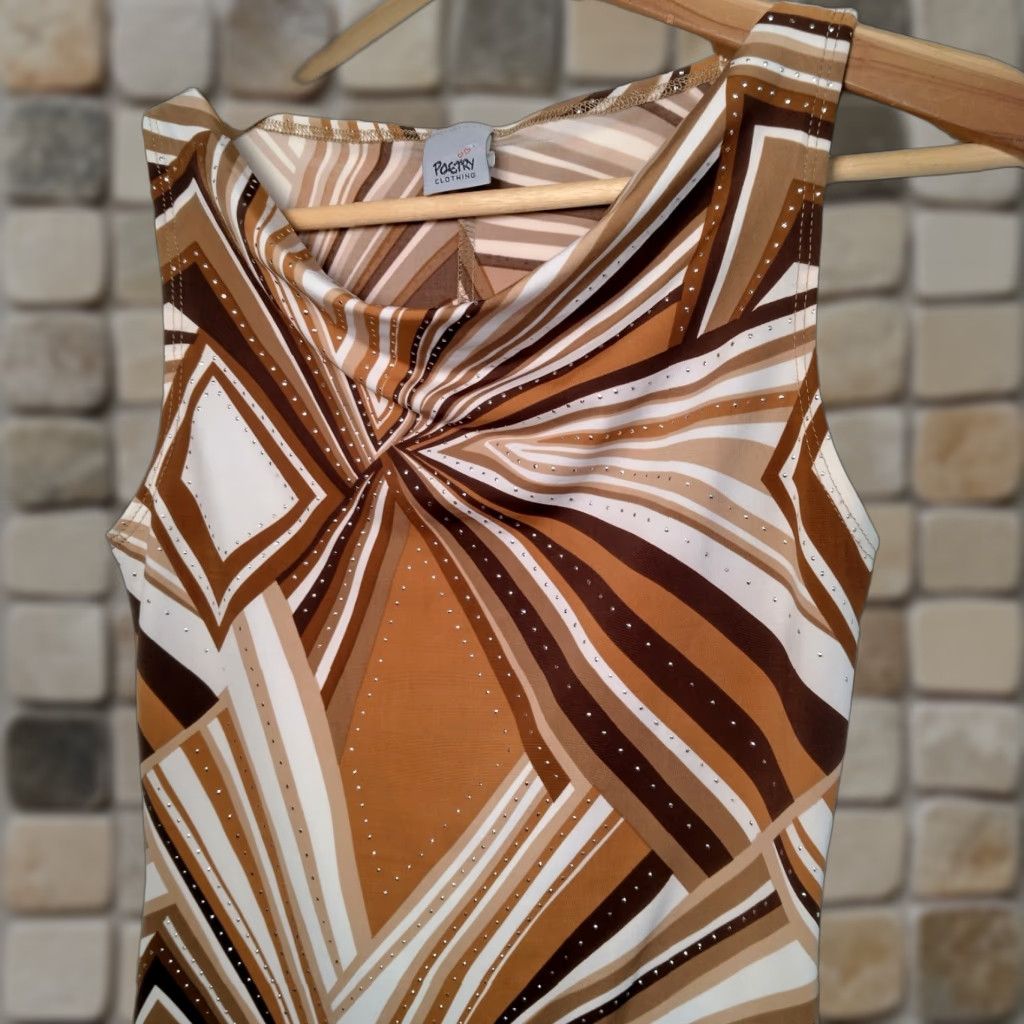 Vintage VINTAGE Poetry Clothing Sleeveless Top Shirt Junior Small Brown Geometric Stretch Cowl Neck Pullovers Casual USA Made Womens Ladies Size S / US 4 / IT 40 - 1 Thumbnail