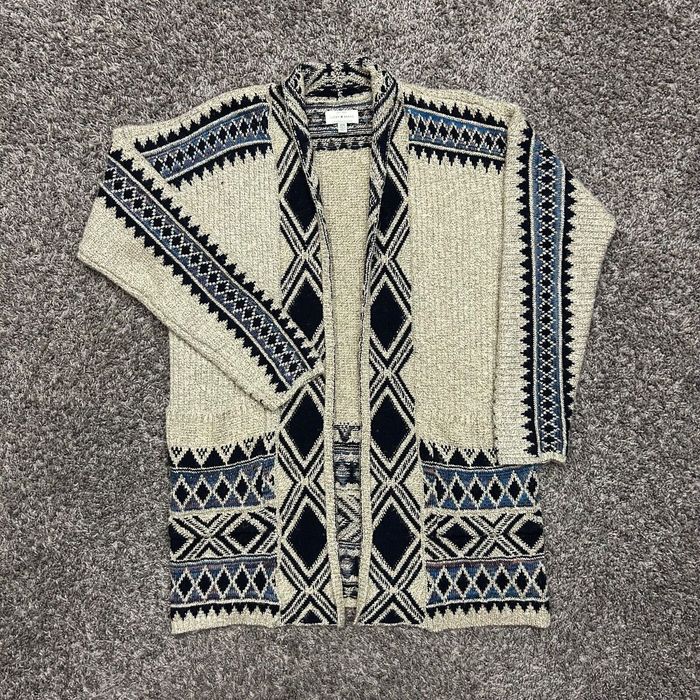 Vintage Lucky Brand Sweater Cardigan Aztec Tribal Open Front Shawl