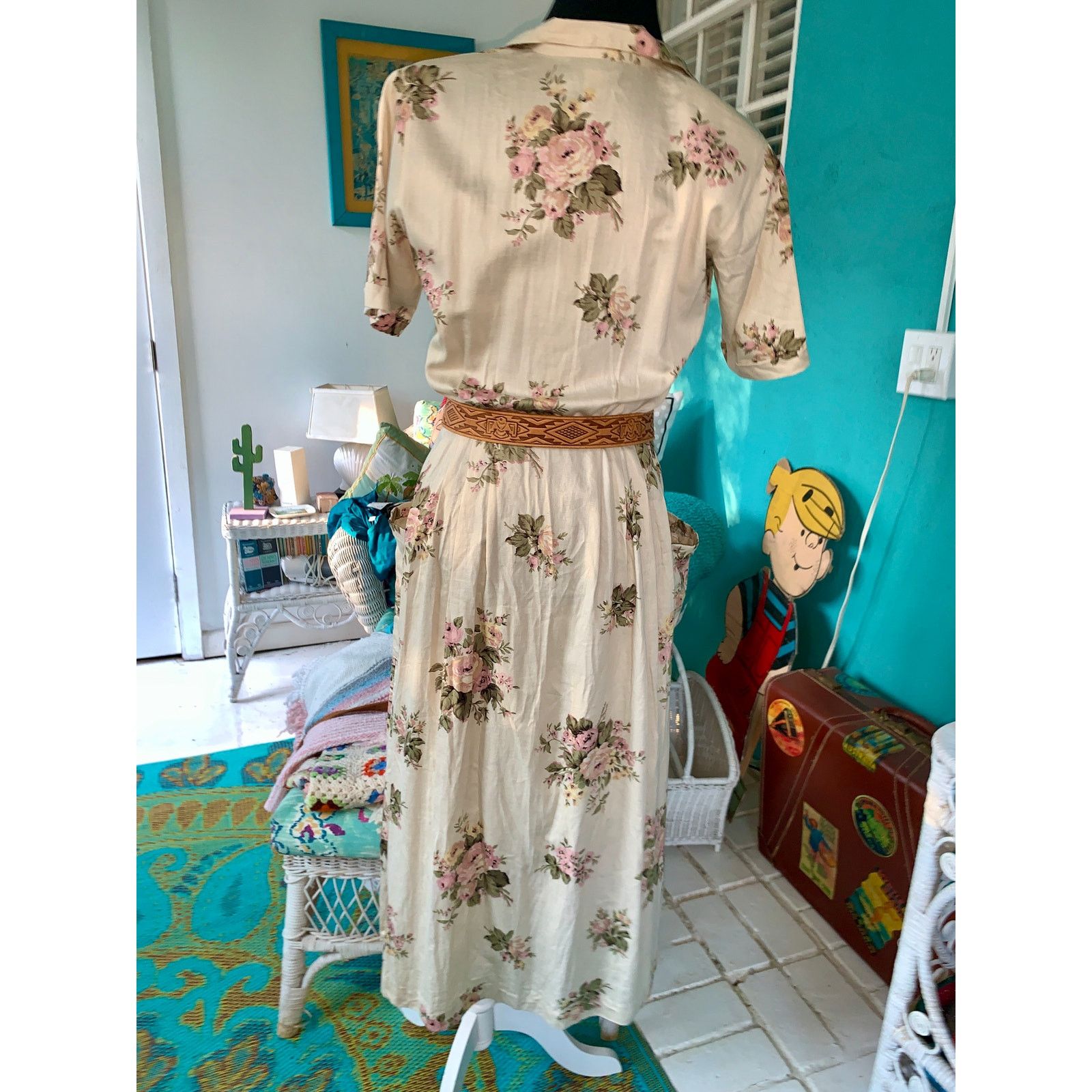 Other VINTAGE 80s BRITISH KHAKI ROBERT LIGHTON FLORAL TEA DRESS Size S / US 4 / IT 40 - 4 Thumbnail