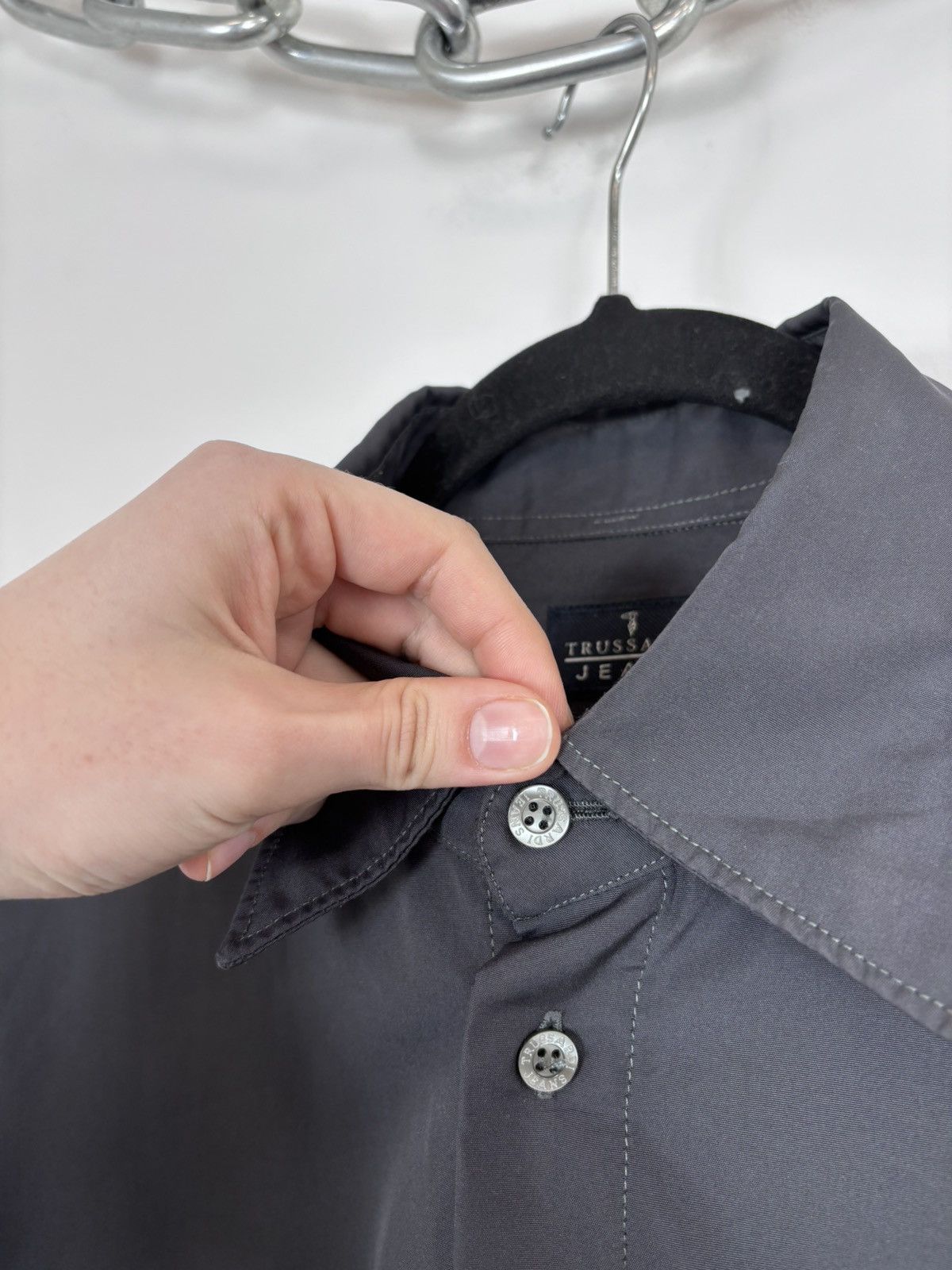 Trussardi Vintage Trussardi Jeans Men’s Navy Grey Long Sleeve Shirt Size US L / EU 52-54 / 3 - 4 Thumbnail