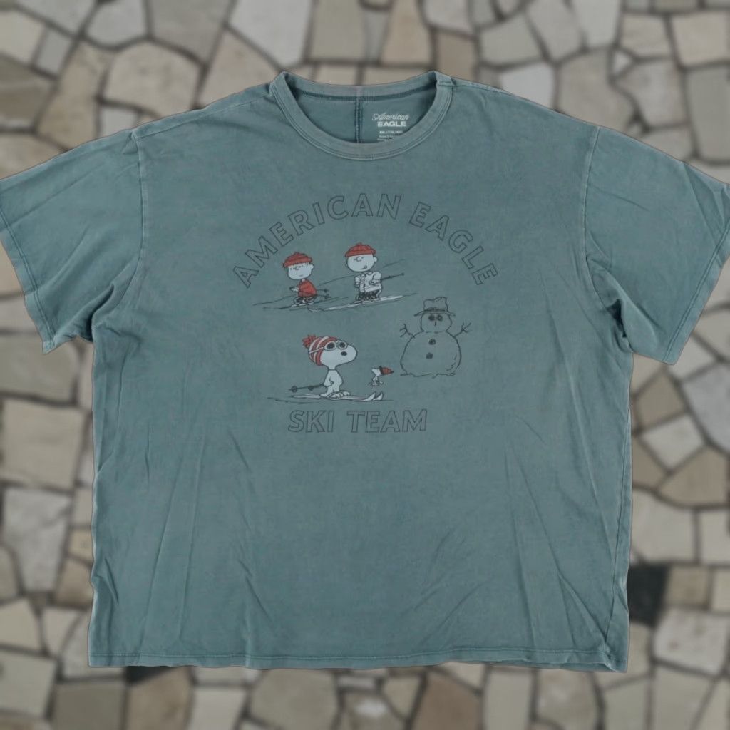 Vintage American Eagle Peanuts Ski Team Solid T-Shirt Green Men's 2XL Size US XXL / EU 58 / 5 - 1 Thumbnail