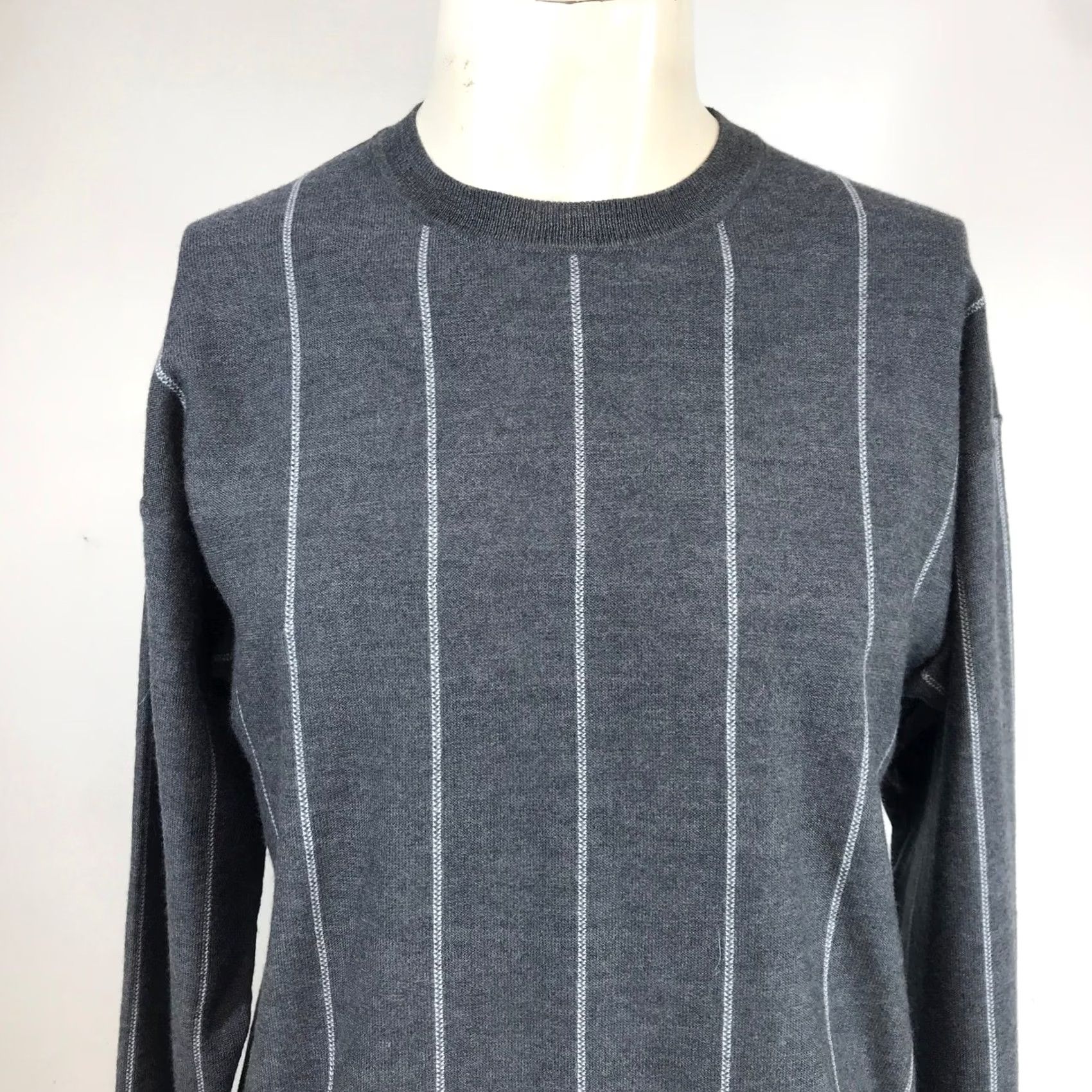 M.M.LaFleur M.M.LaFleur Charcoal Grey 100% Merino Wool Pinstripe Crewneck Sweater Mens M Size US M / EU 48-50 / 2 - 2 Thumbnail