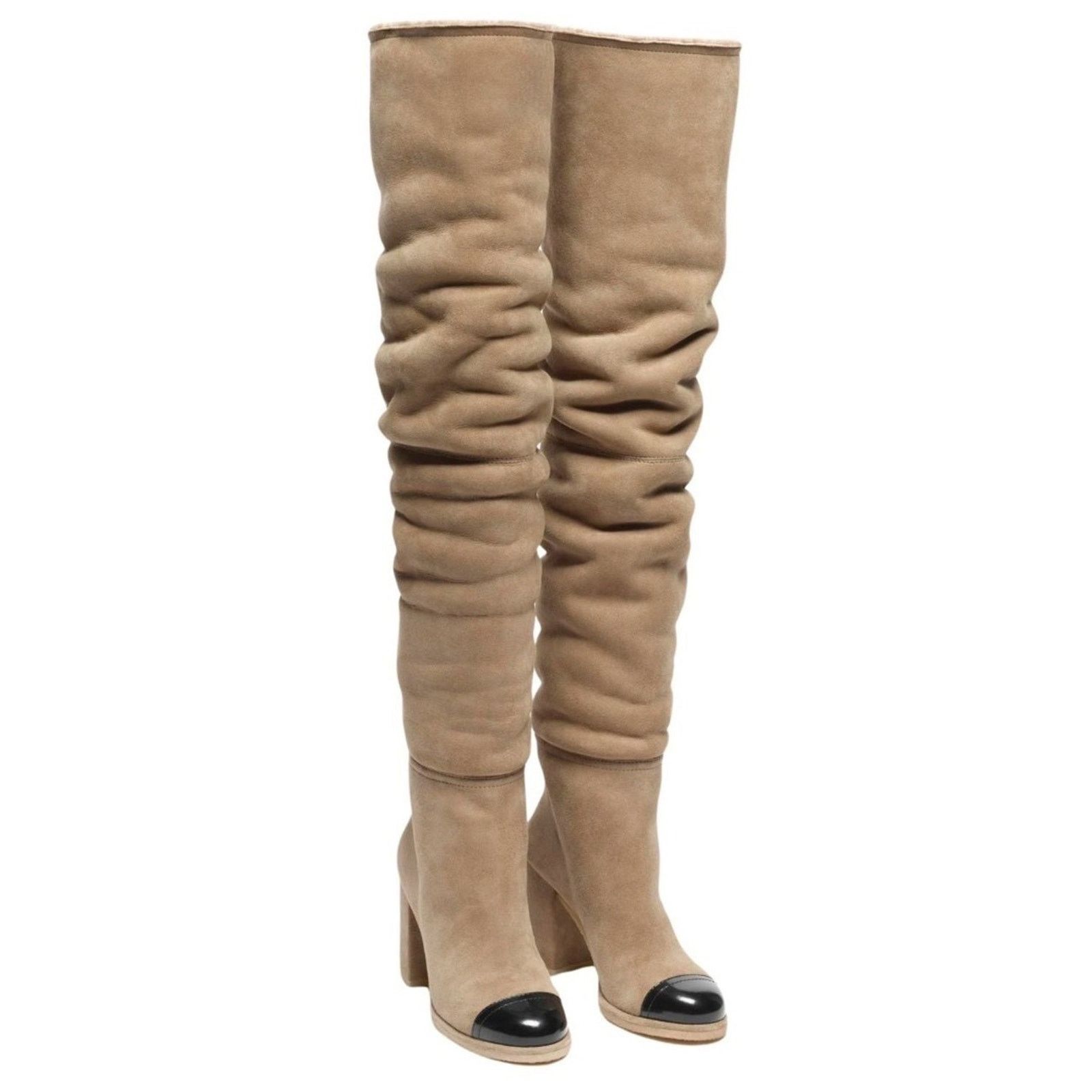 Chanel Chanel 24K Runway Beige Suede Shearling Thigh High Boots 37 Size US 6 / IT 36 - 7 Thumbnail