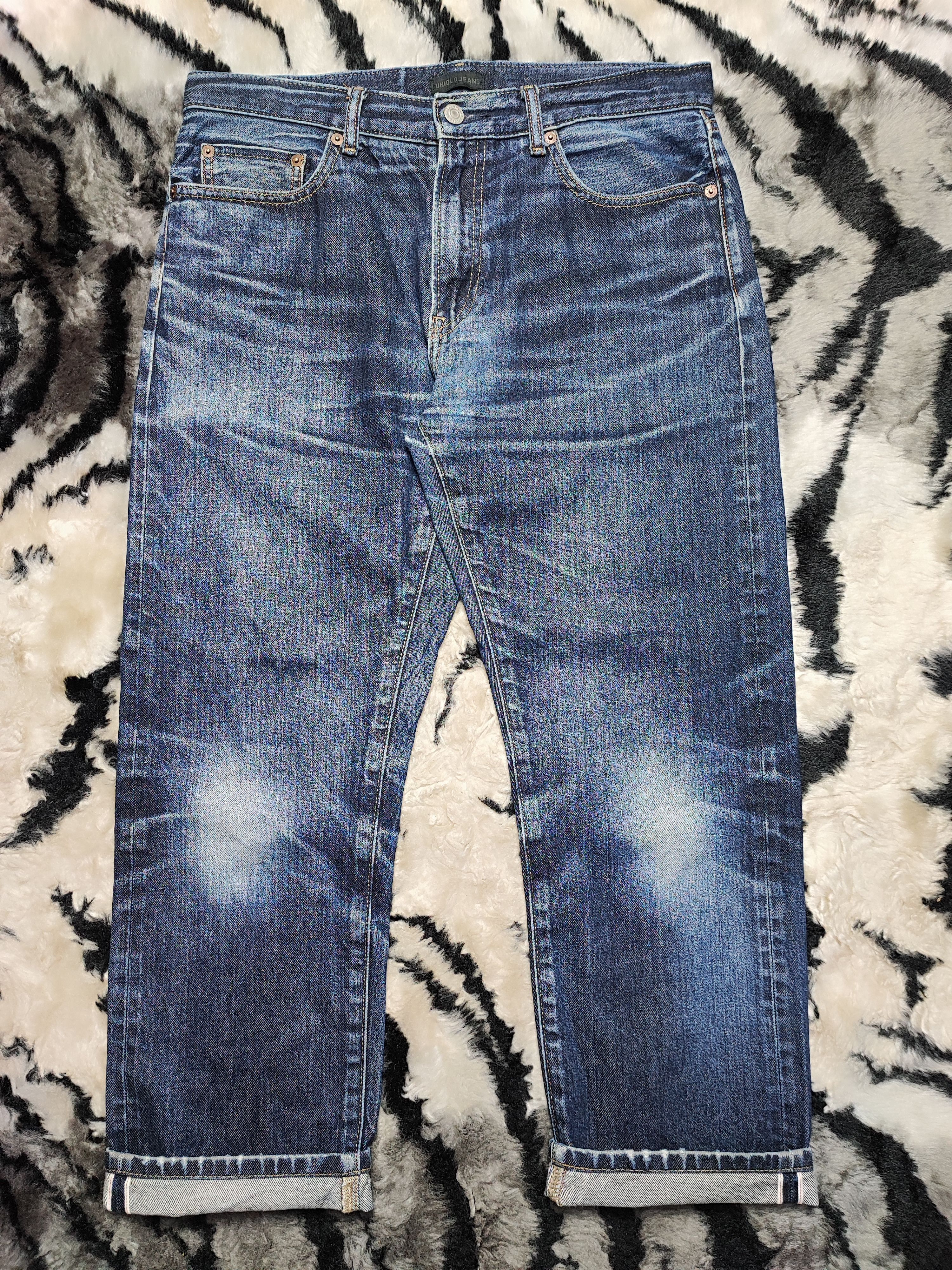 Uniqlo Selvedge Vintage y2k grunge faded blue skater baggy jeans Size US 32 / EU 48 - 2 Thumbnail