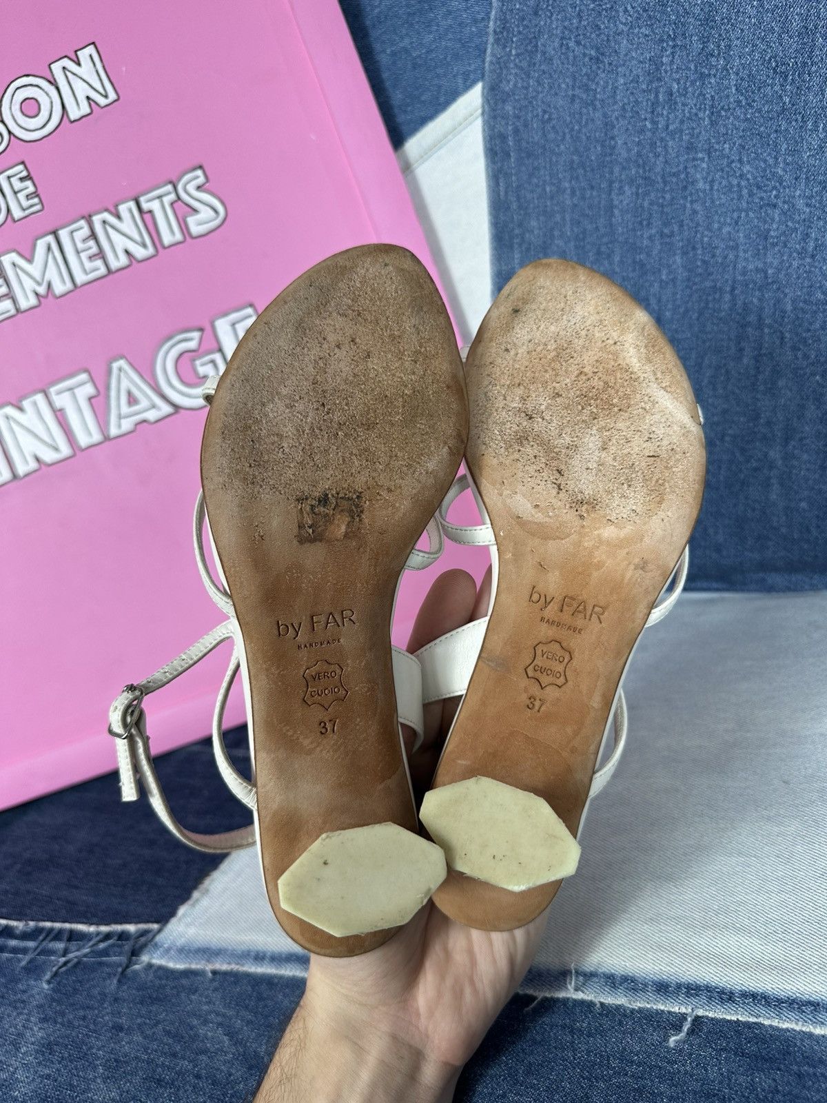 By Far By Far Handmade Heels Sandals Shoes White Thin Strap Leather Size US 8 / IT 38 - 12 Thumbnail