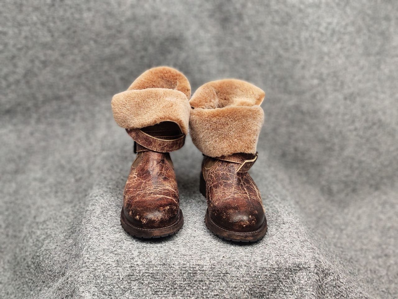 Sendra Sendra handmade design Ankle Brown Leather Womens fur boots Size US 7 / IT 37 - 8 Thumbnail