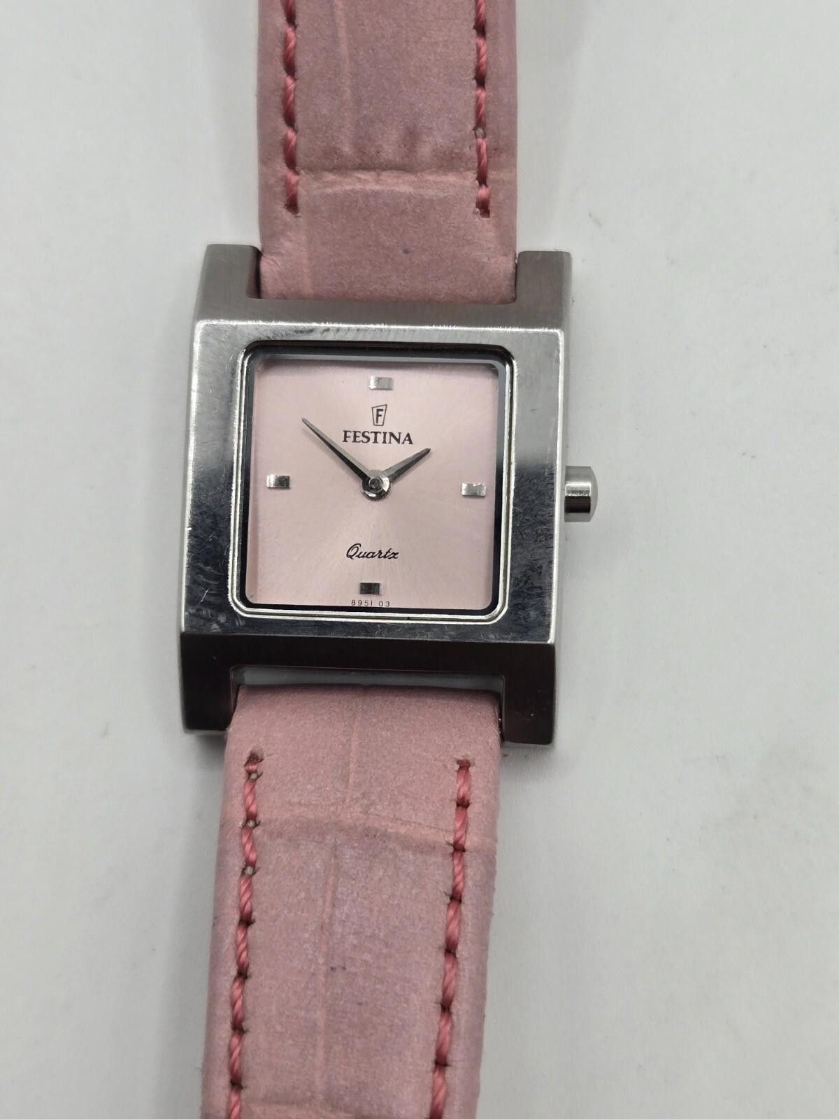 Designer Festina Pink Ladies' Stainless Steel Silver Leather Watch, Women's
