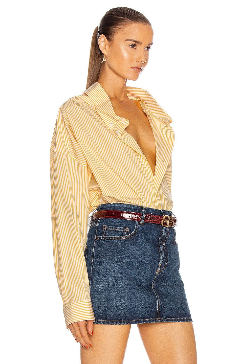 Balenciaga o1s1wg111124 Cocoon Swing Shirt in Yellow/White Size XS / US 0-2 / IT 36-38 - 4 Thumbnail
