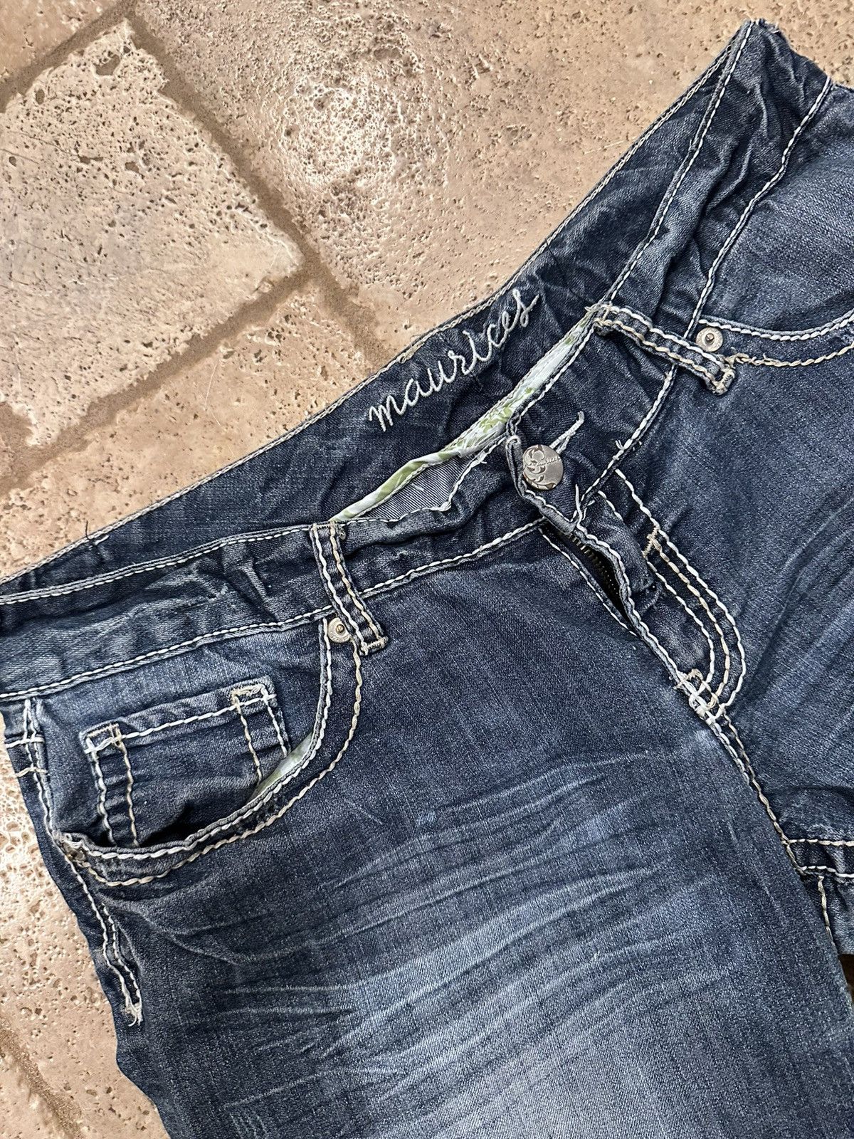 Vintage Maurices Bethaniestyle Rose Patch Dark Blue Denim Jeans Size 36" / US 14 / IT 50 - 4 Thumbnail