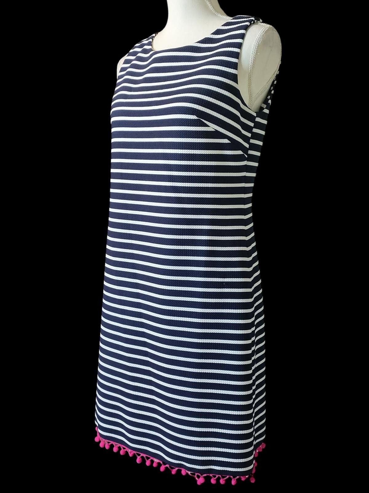 Other Eliza J Striped Sleeveless Casual Dress with Pom Pom Trim Size M / US 6-8 / IT 42-44 - 4 Thumbnail