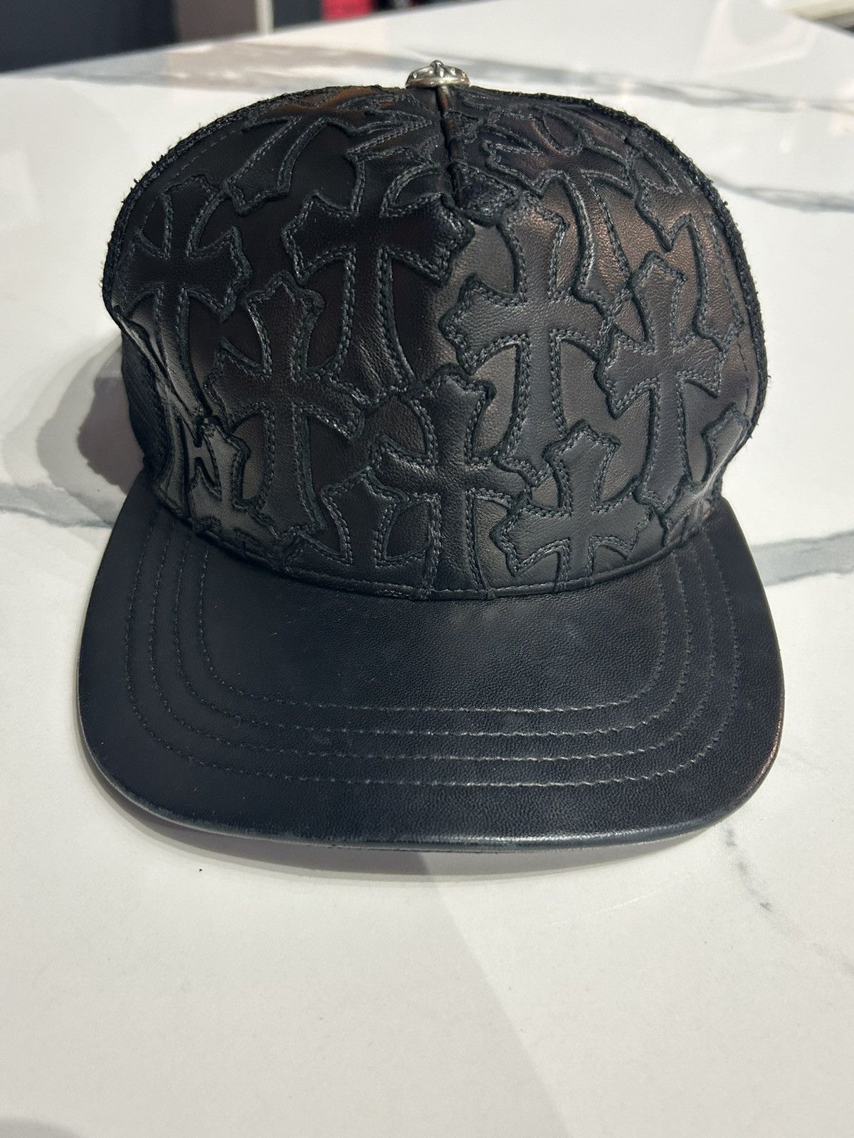 Chrome Hearts Chrome Hearts Cemetery Cross Leather Trucker Hat Size ONE SIZE - 1 Thumbnail