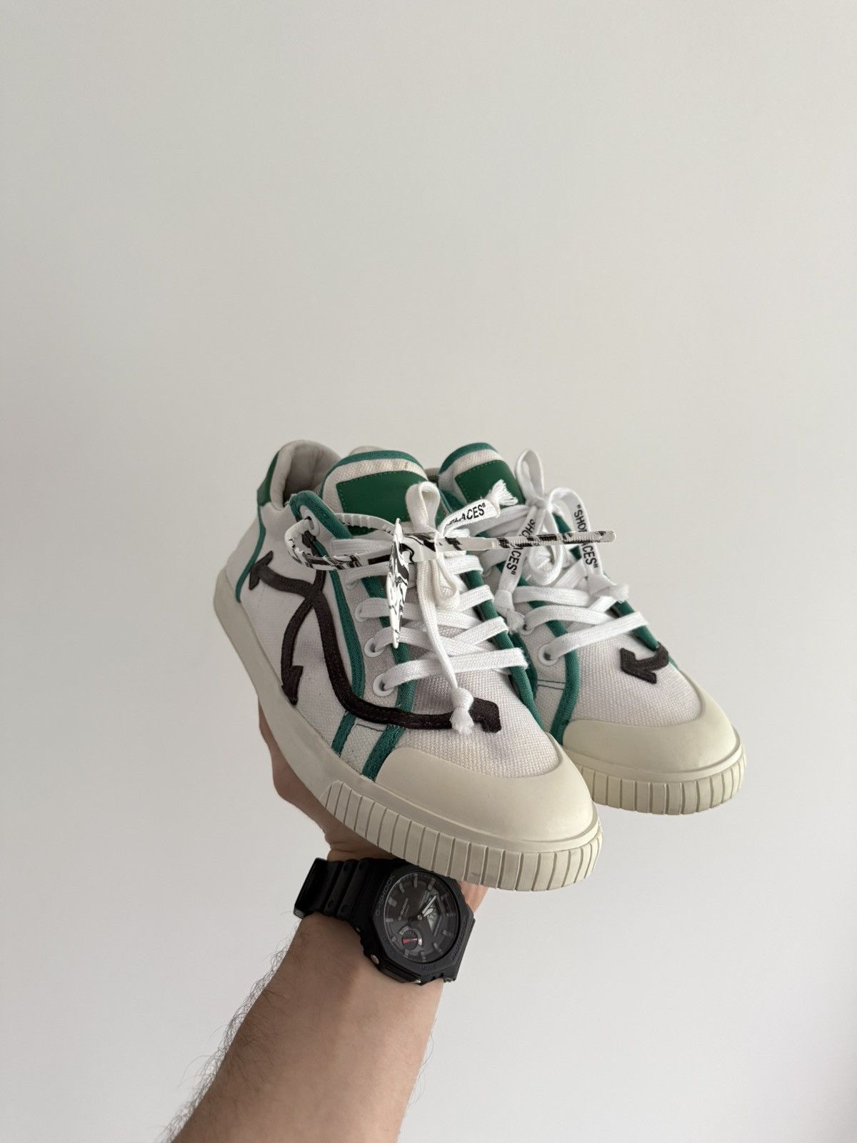 Off-White Off-White Low Vulcanized Canvas White Green Size US 10 / EU 43 - 2 Thumbnail