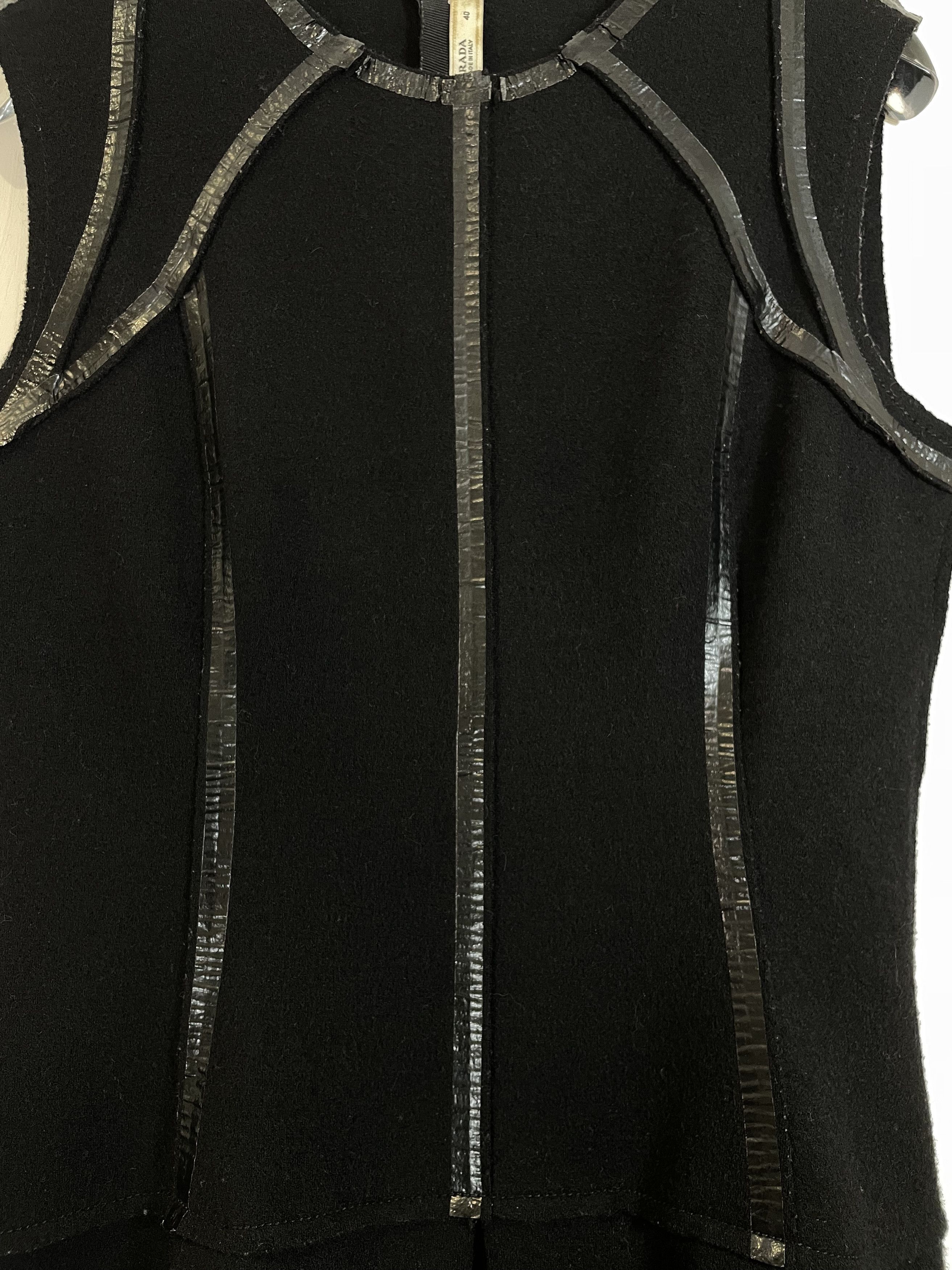 Prada Black Wool Vinyl Trim Detail Dress | Size IT 40 UK 8 Small Size XS / US 0-2 / IT 36-38 - 7 Thumbnail