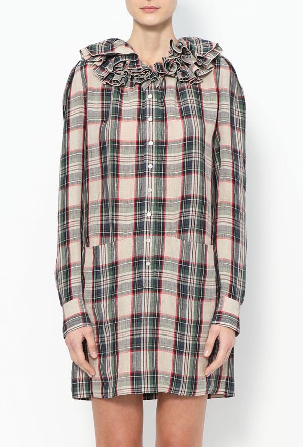 Balenciaga Balenciaga 2010 Collection Ruffled Plaid Linen Summer Dress Size XS / US 0-2 / IT 36-38 - 1 Thumbnail