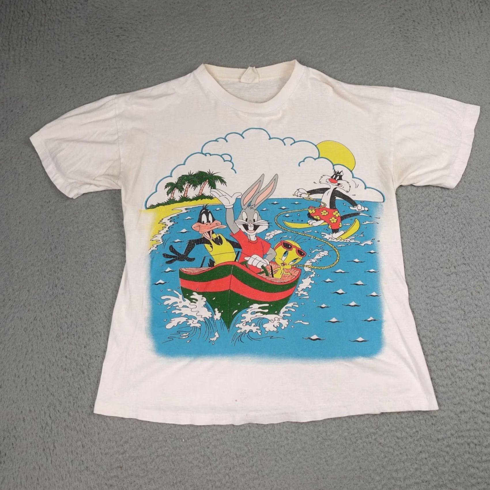 Vintage VINTAGE Caribbean Dream Looney Tunes Shirt Mens L White 90s Beach Surf Bugs Bunny Cartoon Size US L / EU 52-54 / 3 - 2 Thumbnail