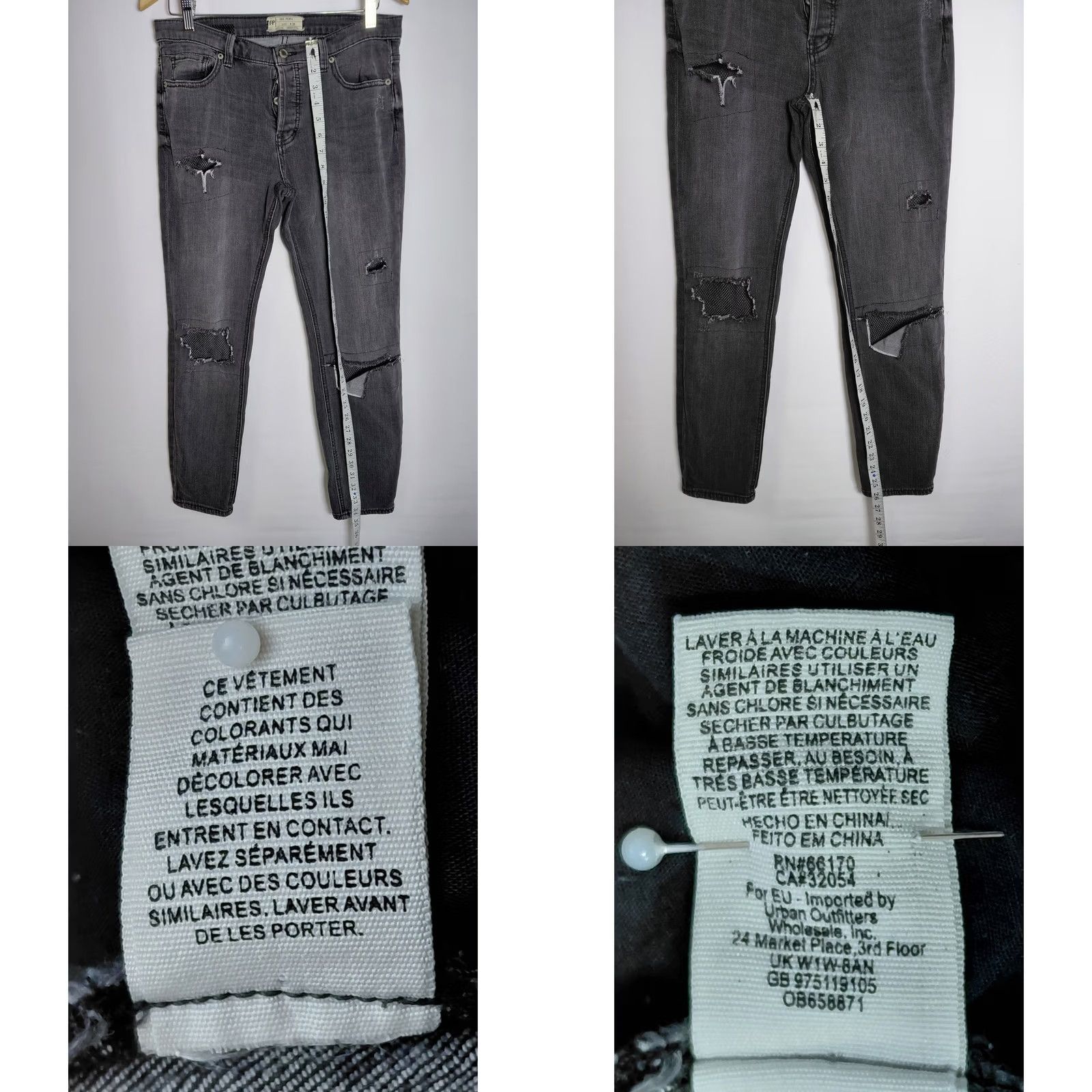 Free People Free People Jeans Distressed Gray Solid Denim Women Size W 28 Skinny Zip Pocket Stretch Vintage No N/A Size 28" / US 6 / IT 42 - 8 Thumbnail