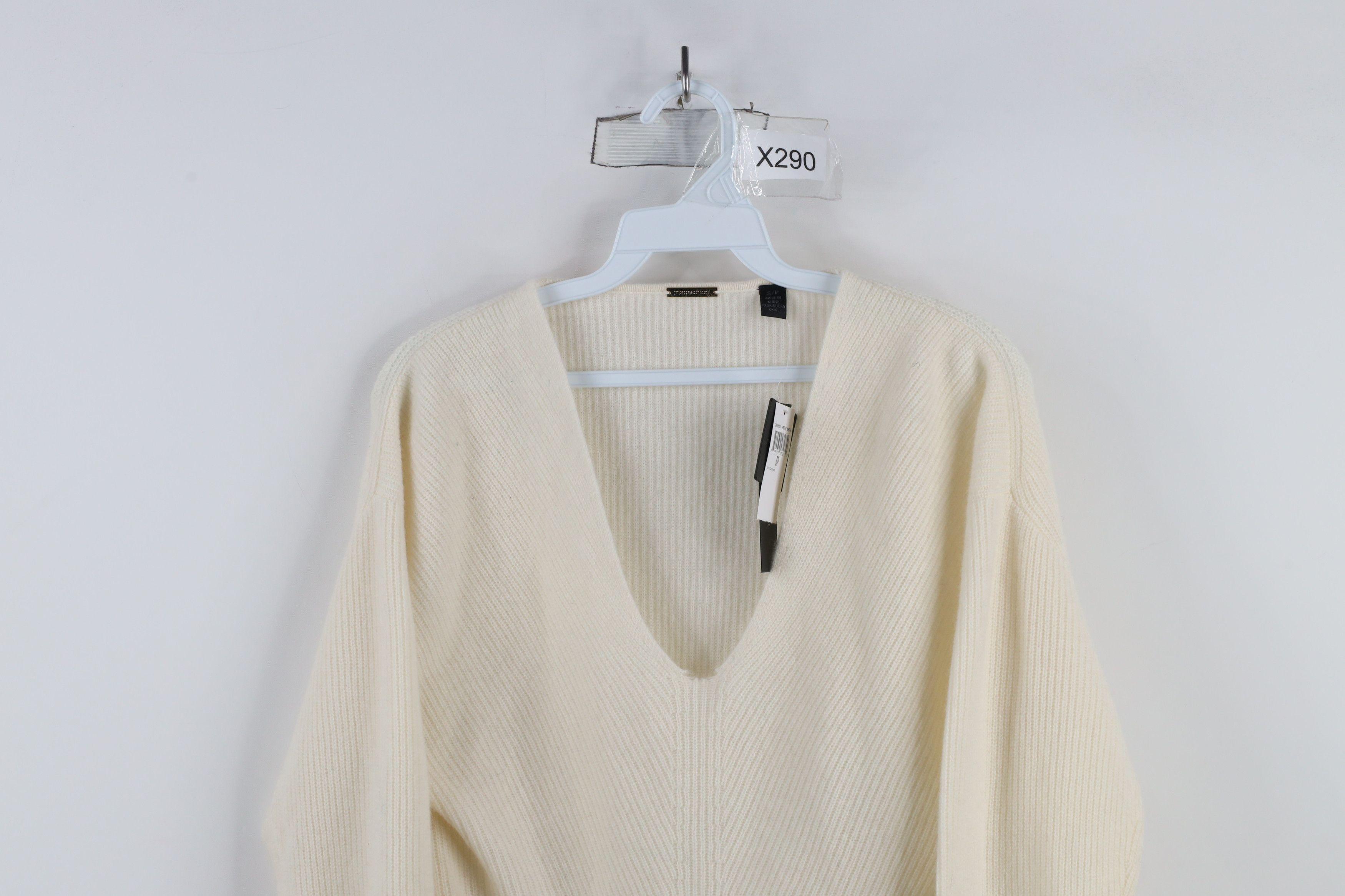 Magaschoni × Vintage New Magaschoni Cashmere Ribbed Knit V-Neck Sweater Cream Size S / US 4 / IT 40 - 2 Thumbnail