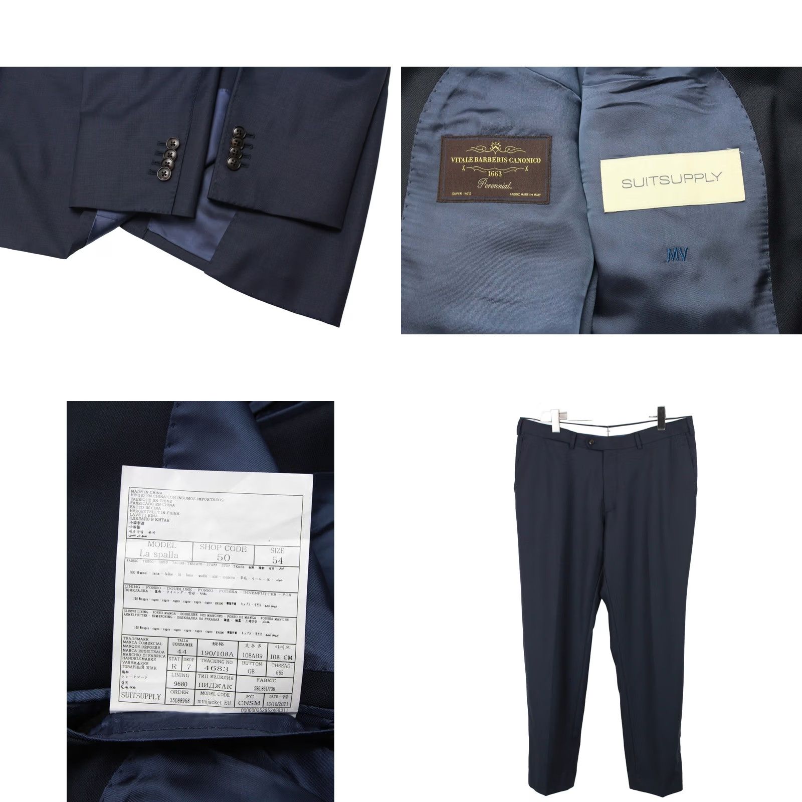 Suitsupply Suitsupply Suit Mens UK 44 / UK 38 La Spalla / Brescia Wool Dark Blue Size 44R - 8 Thumbnail