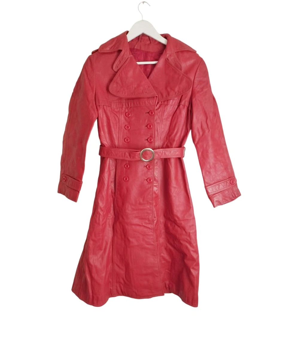 image of Avant Garde x Leather Jacket Vintage 60's/70's Women Red Leather Trench Coat M/l (Size Medium)