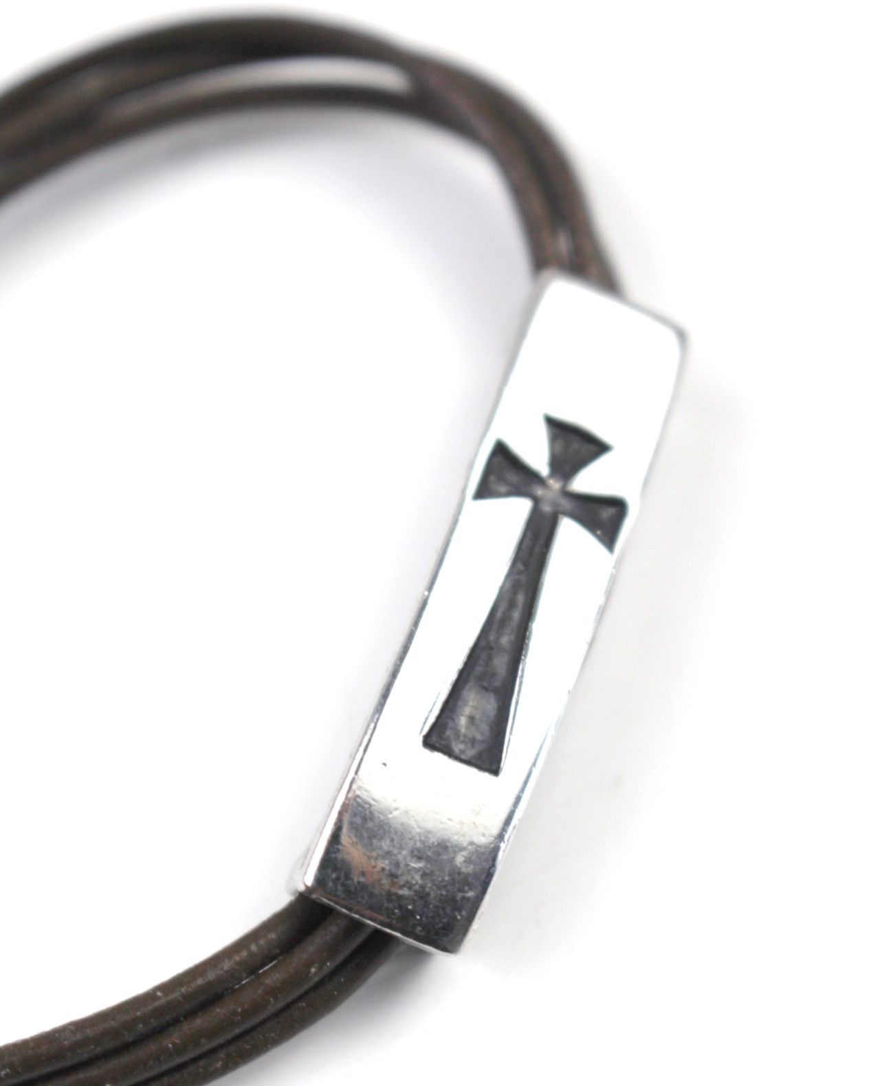 Vintage 2000S JAPANESE MADE LEATHER & STEEL CROSS SYMBOL BRACELET Size ONE SIZE - 4 Thumbnail
